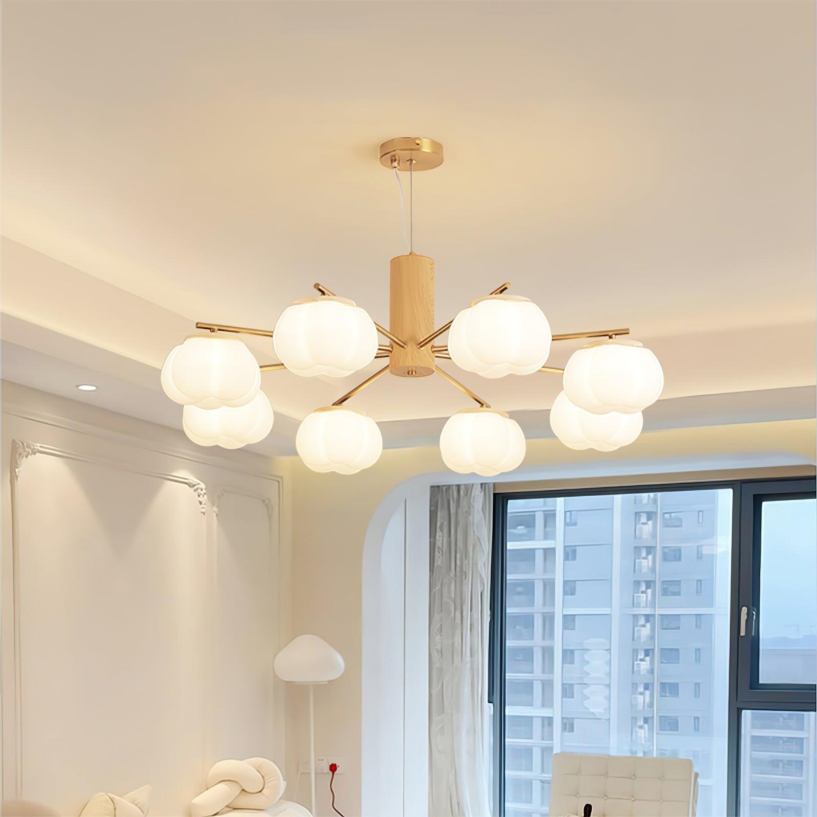 Handmade Cotton Ball Chandelier - Elegant Boho Home Decor for Bedroom, Nursery & Wedding | Soft Lighting Fixture with Natural Cotton Accents