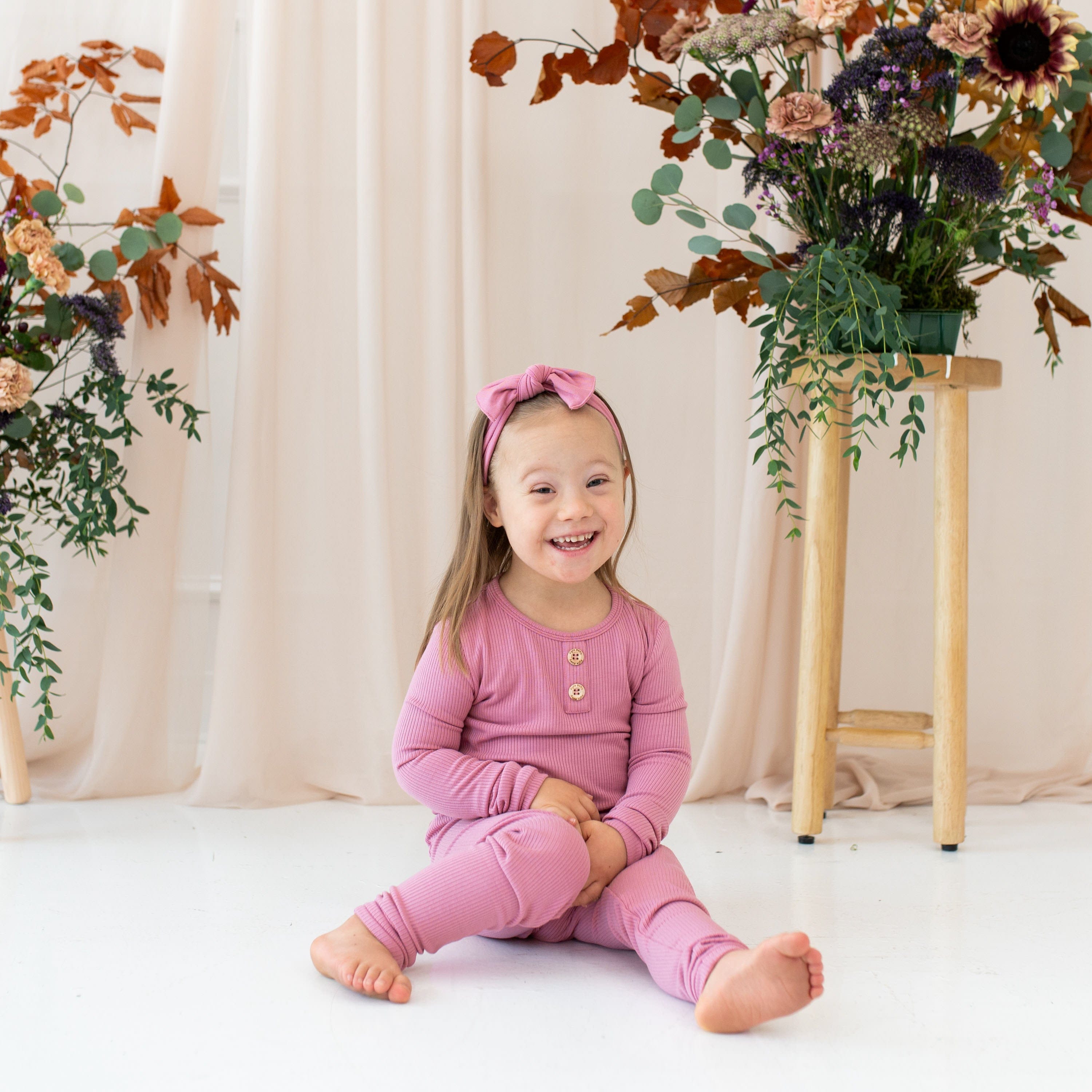 Ribbed Henley Set in Apple Blossom - Women's Casual Long Sleeve T-Shirt & Shorts Lounge Set for Home, Yoga, and Everyday Wear