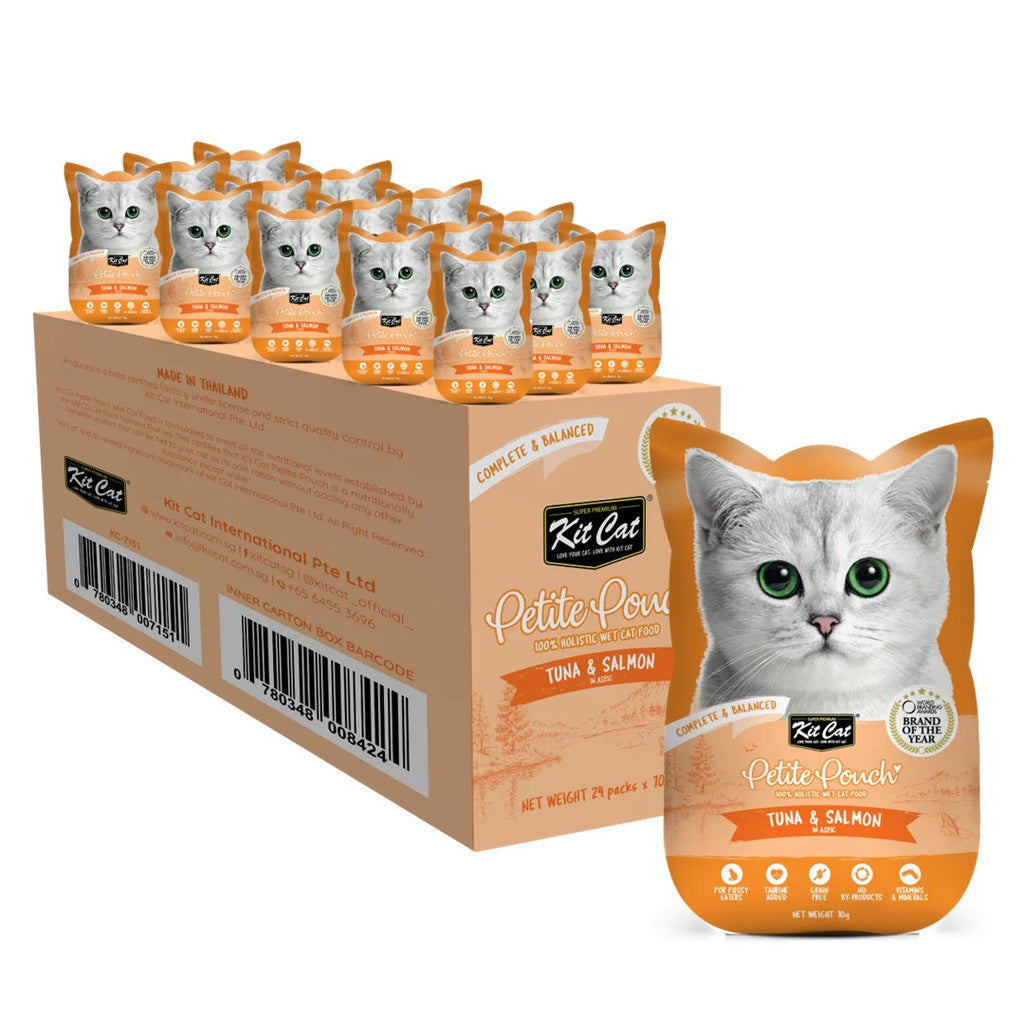 24 Pack Kit Cat Petite Pouch Grain-Free Wet Cat Food - 70g Pouch for Adult & Senior Cats - Perfect for Travel, Treats & Mealtime Variety