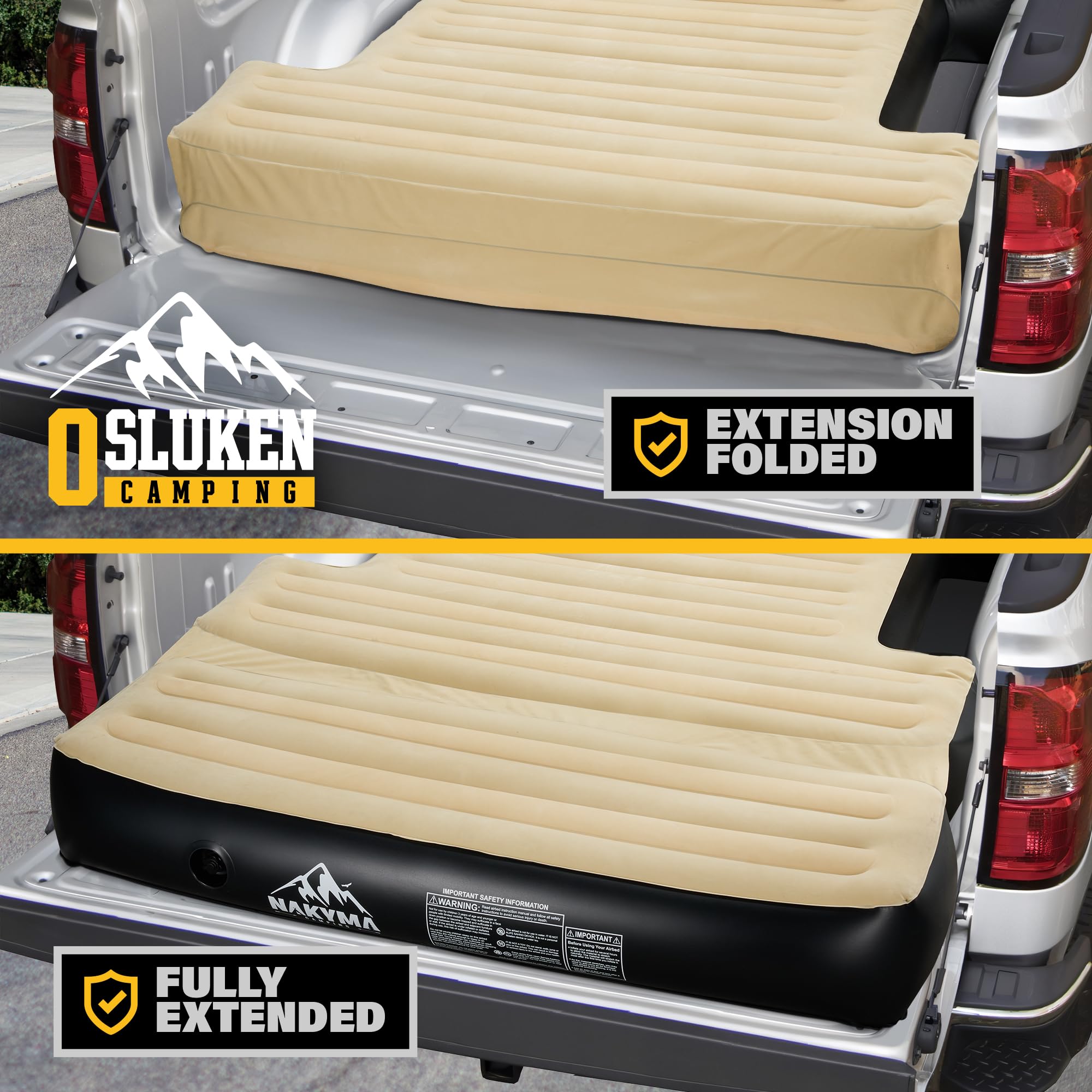 Upgraded Truck Bed Air Mattress for 5.5-5.8Ft Pickup Trucks - Full Size Inflatable Mattress with Extension Air Pump & 2 Pillows - Portable Carry Bag for Camping, Road Trips & Outdoor Adventures