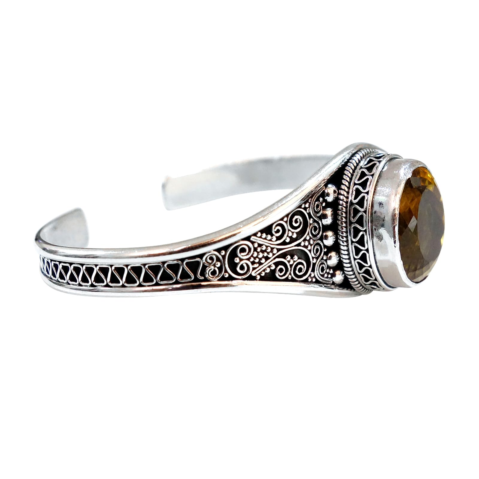 925 Sterling Silver Cuff Bracelet for Men & Women with Genuine Citrine Gemstone | Handmade Adjustable Fashion Jewelry | Perfect Gift for Birthday, Anniversary & Special Occasions