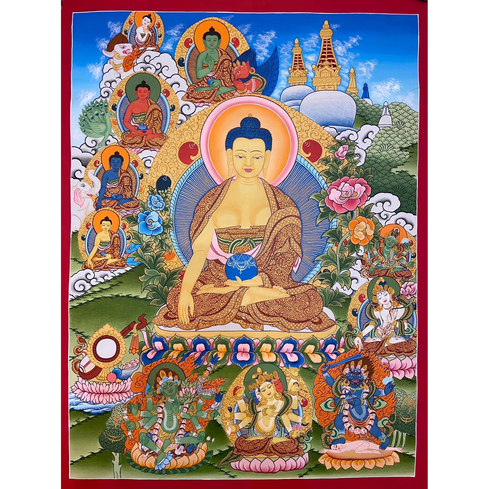 Authentic Shakyamuni Buddha Thangka Painting - Handmade Tibetan Buddhist Wall Art for Meditation & Home Decor | Perfect for Yoga Studios, Spiritual Spaces & Gift Giving