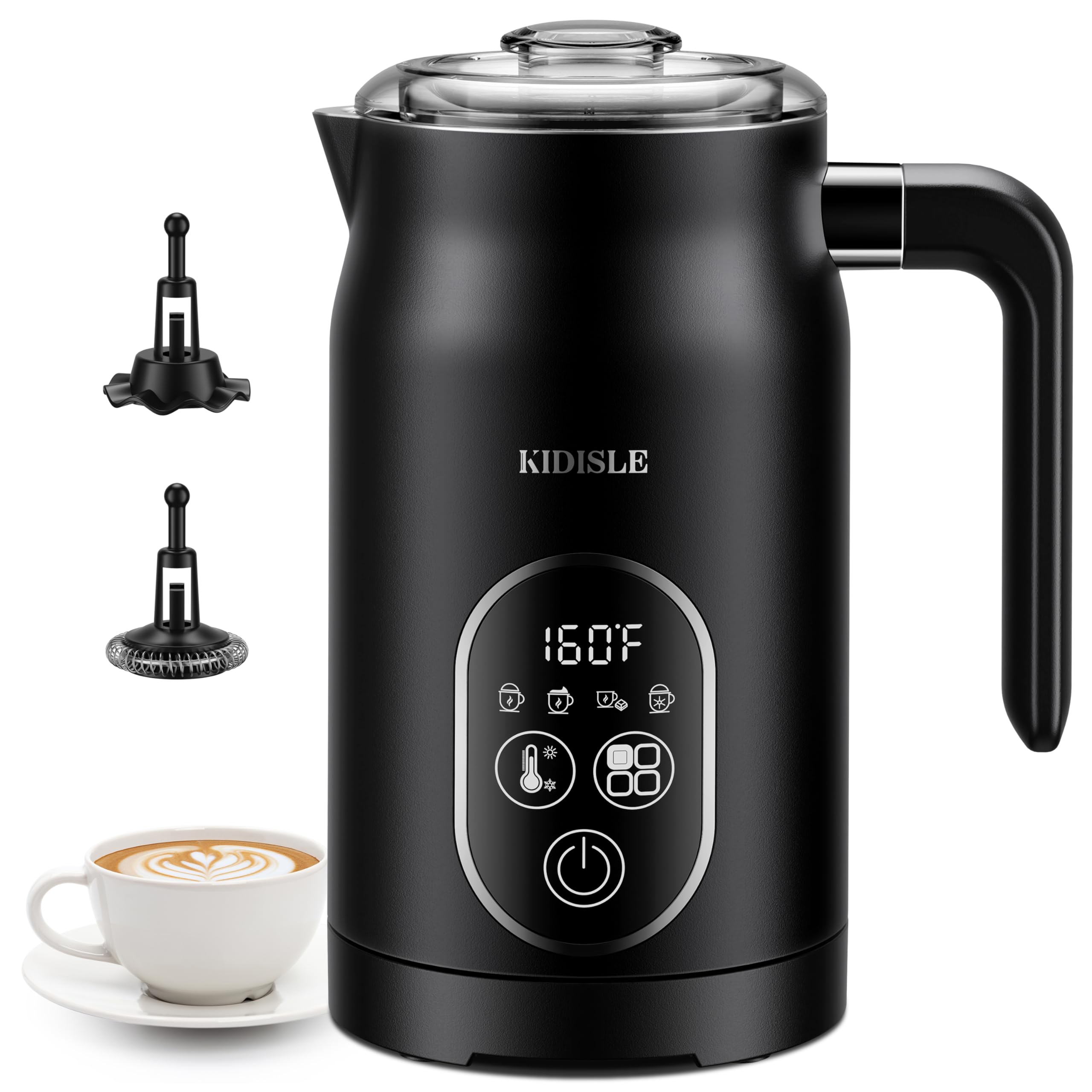 4-in-1 Electric Milk Frother with Temperature Control - Automatic Warm & Cold Foam Maker for Coffee, Latte, Cappuccino - Perfect for Home Baristas & Coffee Shops