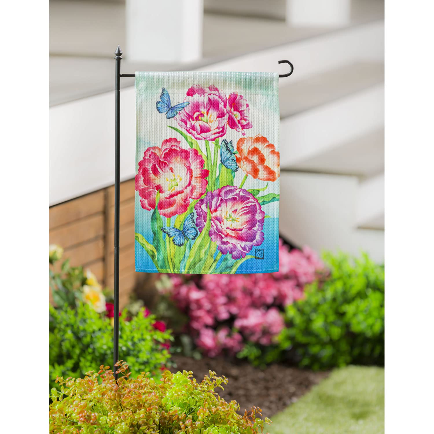 Evergreen Blooming Tulips Garden Waffle Flag - Decorative Yard Sign for Spring, Easter & Home Garden Decor | Outdoor Waterproof Lawn Ornament for Patio, Front Yard & Backyard Landscaping