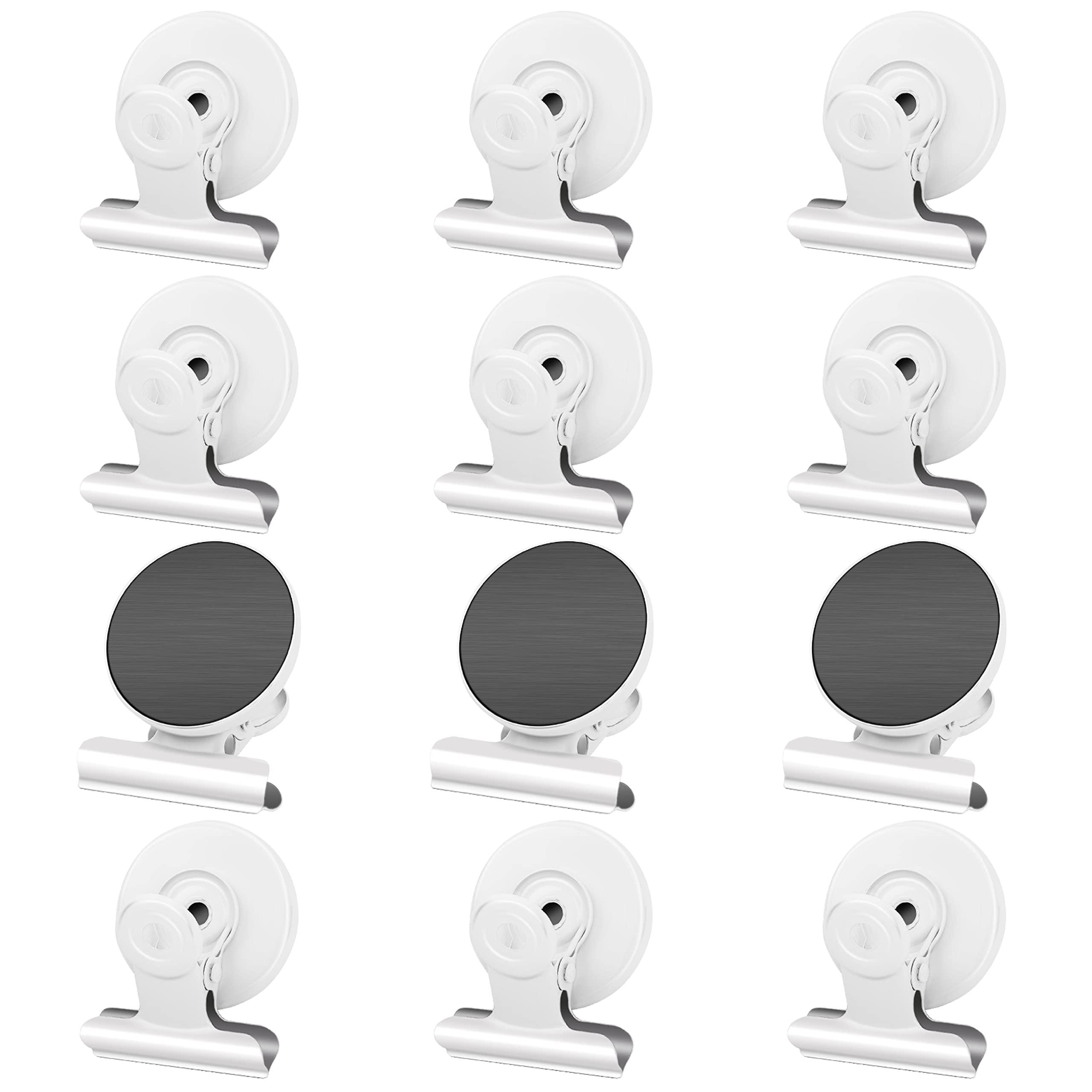 12 Pack Heavy Duty Magnetic Clips - Colorful No-Scratch Refrigerator Magnets with Strong Hold for Fridge, Office & Classroom - Perfect for Displaying Photos, Notes, Recipes & Teaching Materials (White)