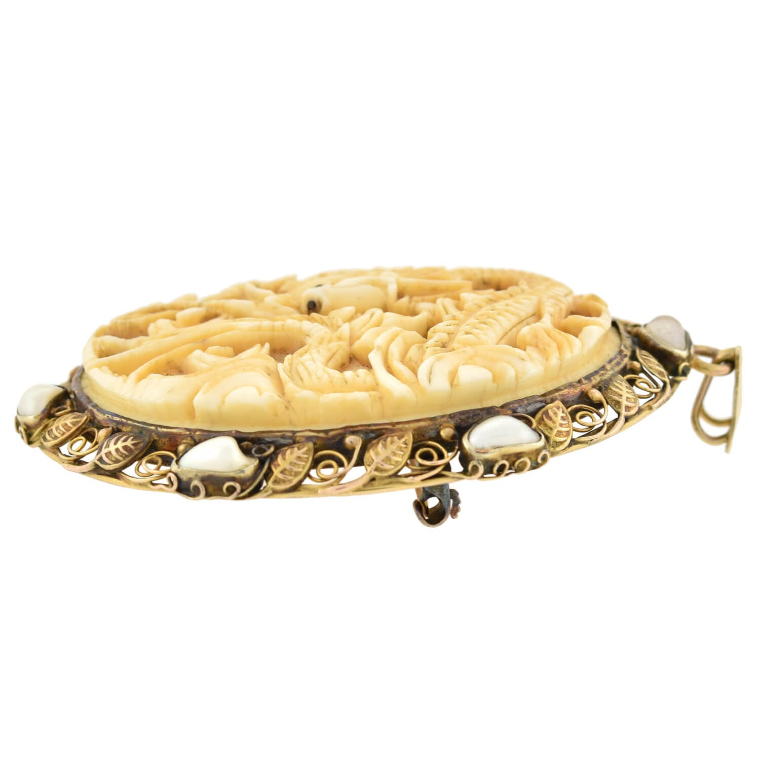 14K Gold Carved Mythical Creature Pin & Pendant with Freshwater Pearl - Handmade Artisan Jewelry for Gifts, Collectors & Fantasy Lovers - Perfect for Cosplay, Renaissance Fairs & Special Occasions