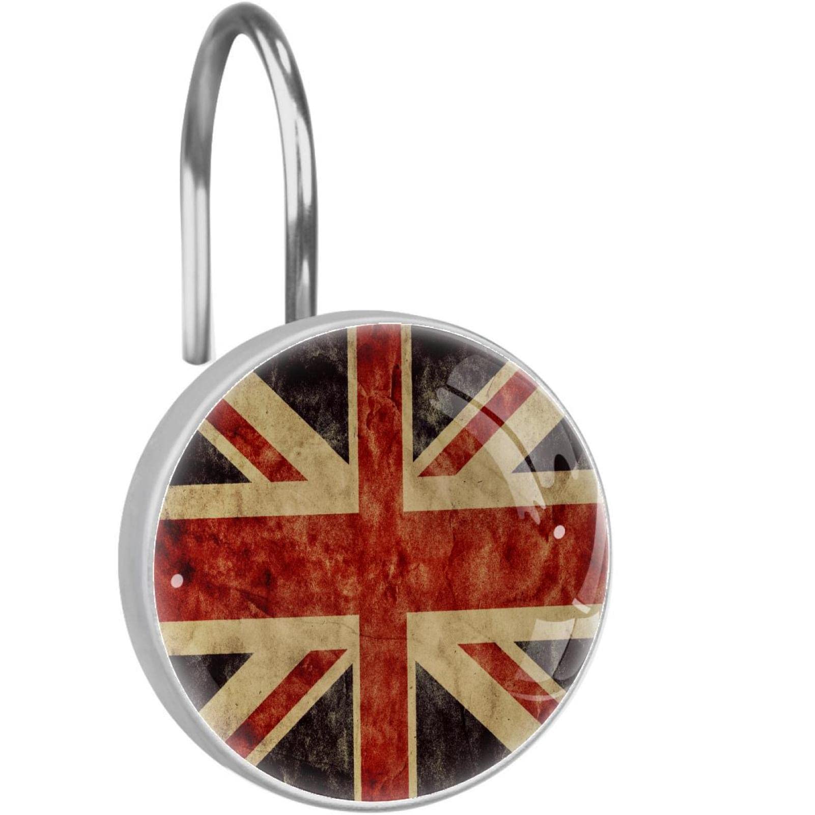 Vintage Union Jack Flag Decorative Hooks - 12 Pack for Coats, Towels & Shower Curtains - British Themed Wall Hooks for Bathroom, Bedroom & Entryway Organization