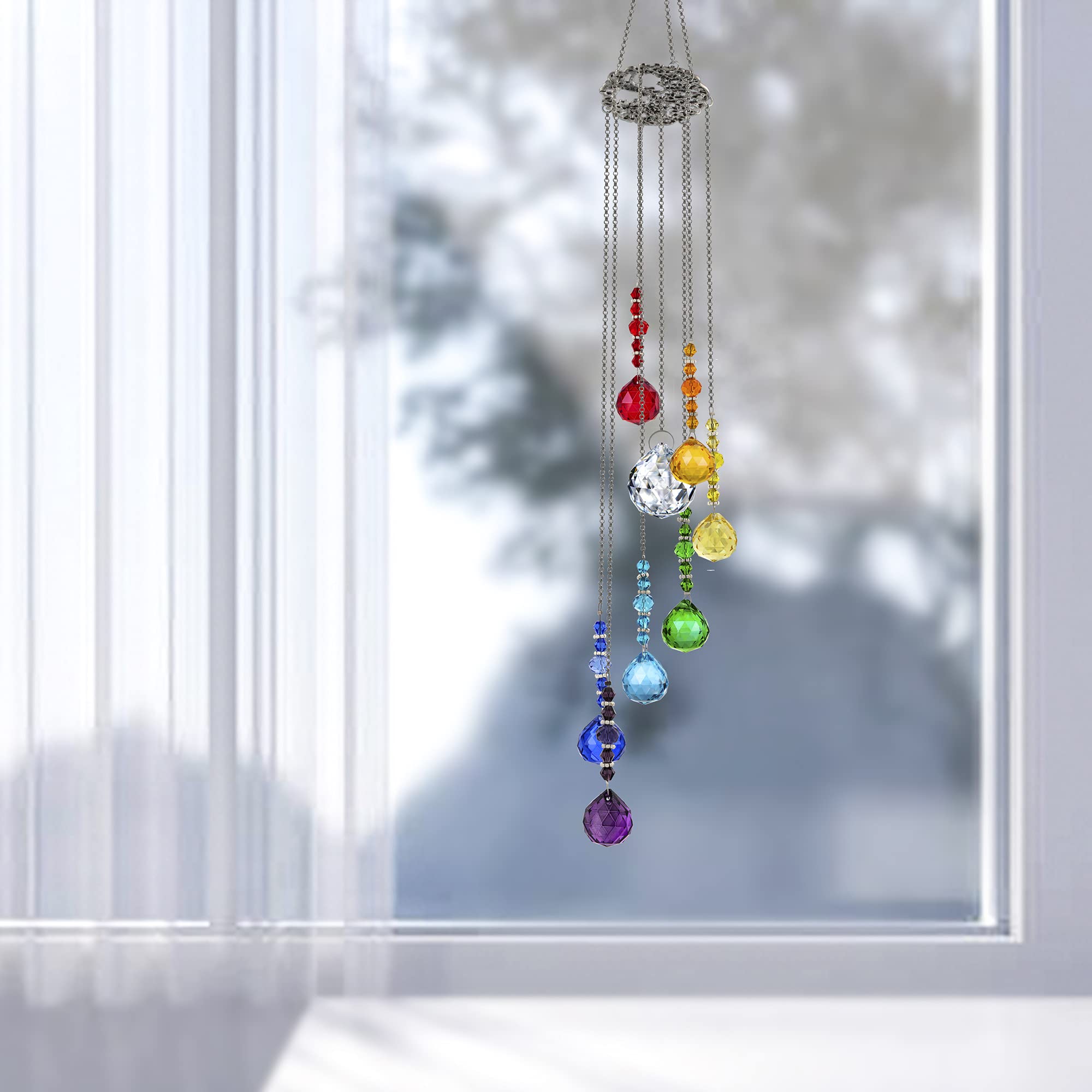 Vibrant Crystal Ball Prisms Suncatcher - Tree of Life Window Hanging Ornament & Rainbow Maker Pendant for Home & Garden Decor | Perfect for Living Rooms, Bedrooms, Wedding Decor & Outdoor Spaces