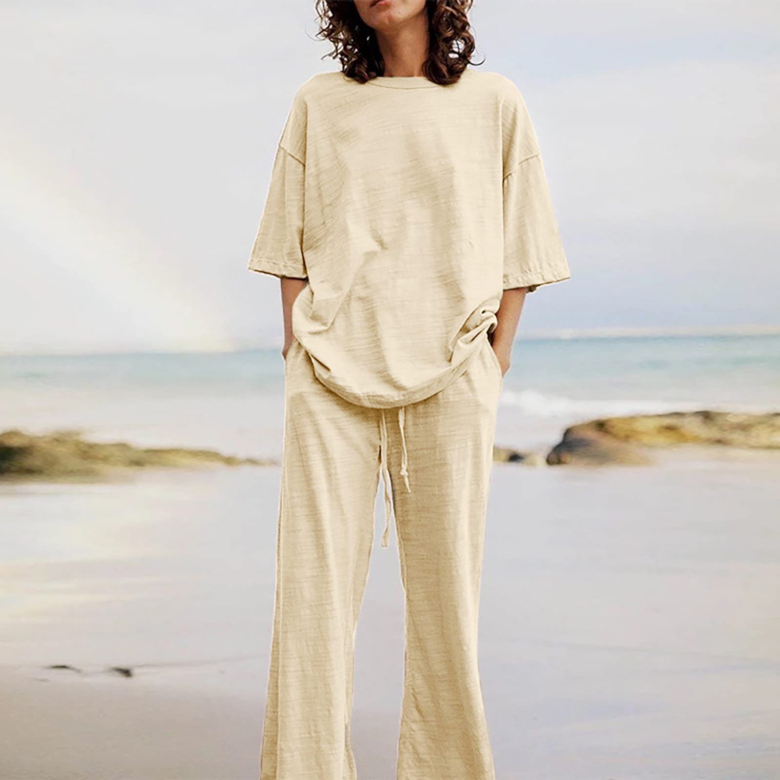 Women's 2-Piece Summer Outfit Set - Short Sleeve Lounge & Vacation Shorts Set | Comfortable Casual Wear for Beach, Travel & Relaxation