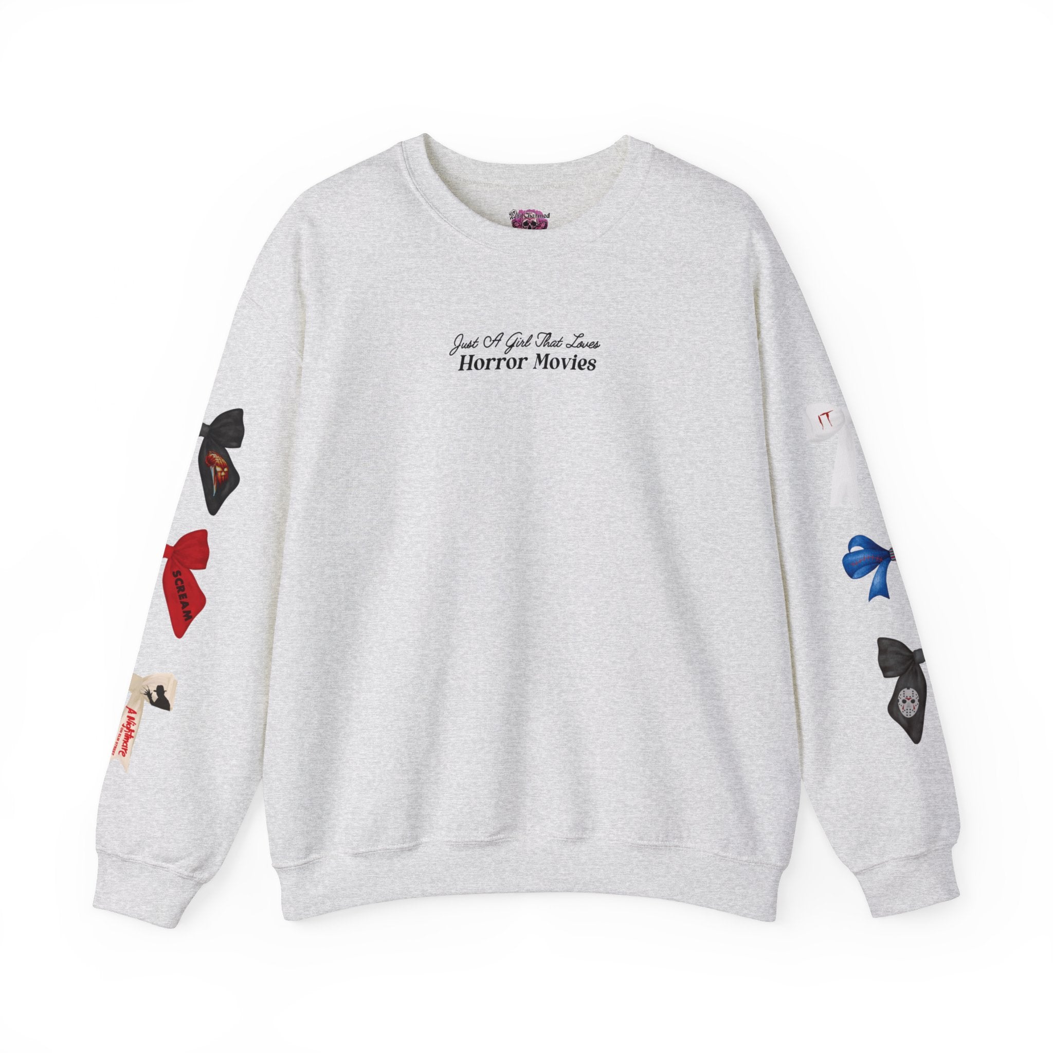 Just A Girl That Loves Horror Movies Crewneck Sweatshirt | Horror Movie Fan Gift | Halloween Outfit & Casual Streetwear