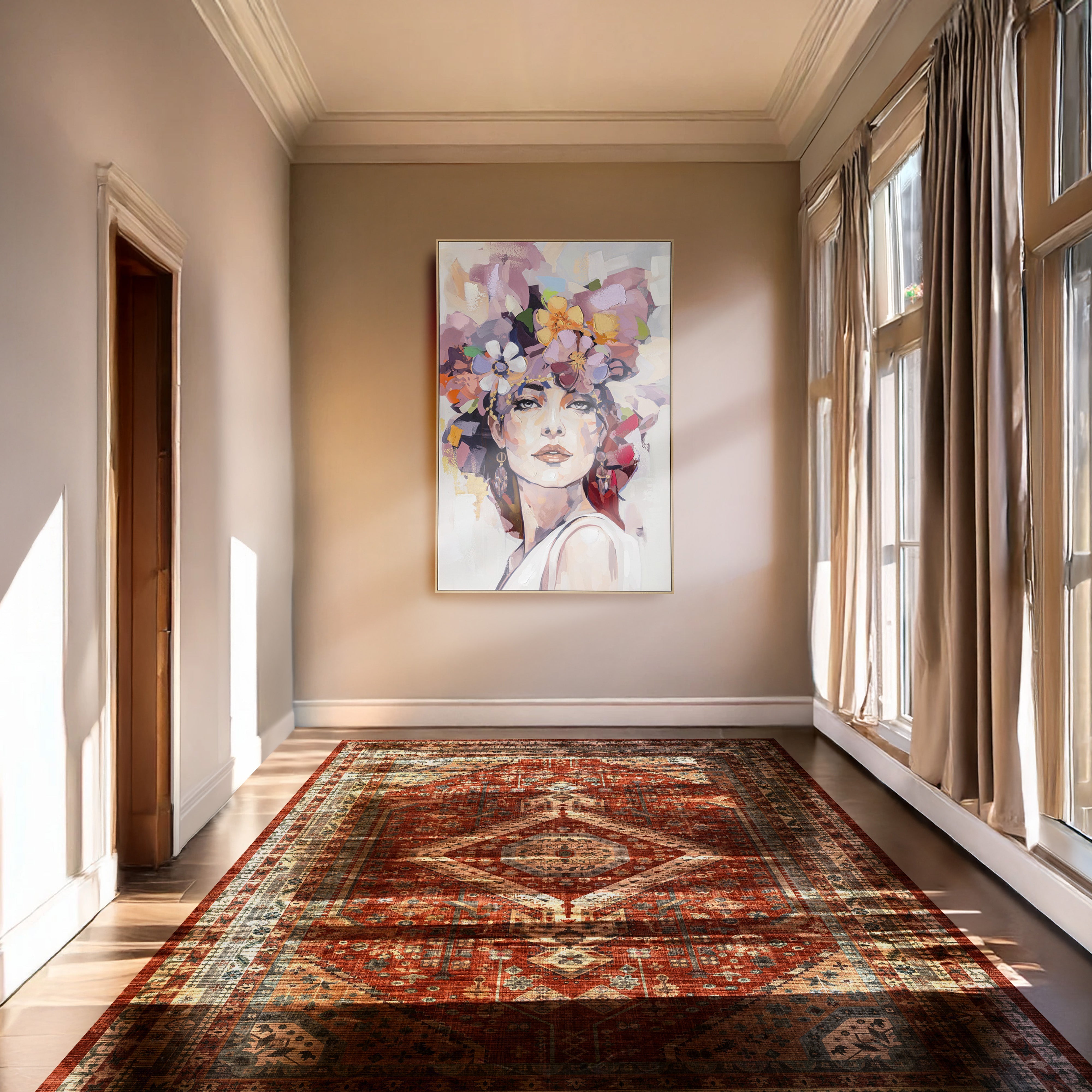 Urban Style Brushmarks Embellished Canvas Flower Woman Wall Art - Handmade Home Decor for Living Room, Bedroom & Office
