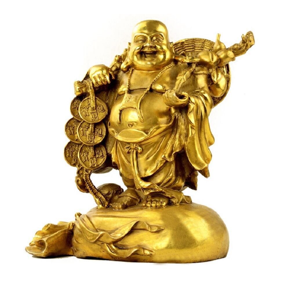 Premium Brass Maitreya Buddha Statue - 9.8 Inch Feng Shui Decor for Home & Office, Lucky Buddhist Sculpture for Meditation, Wellness & Positive Energy