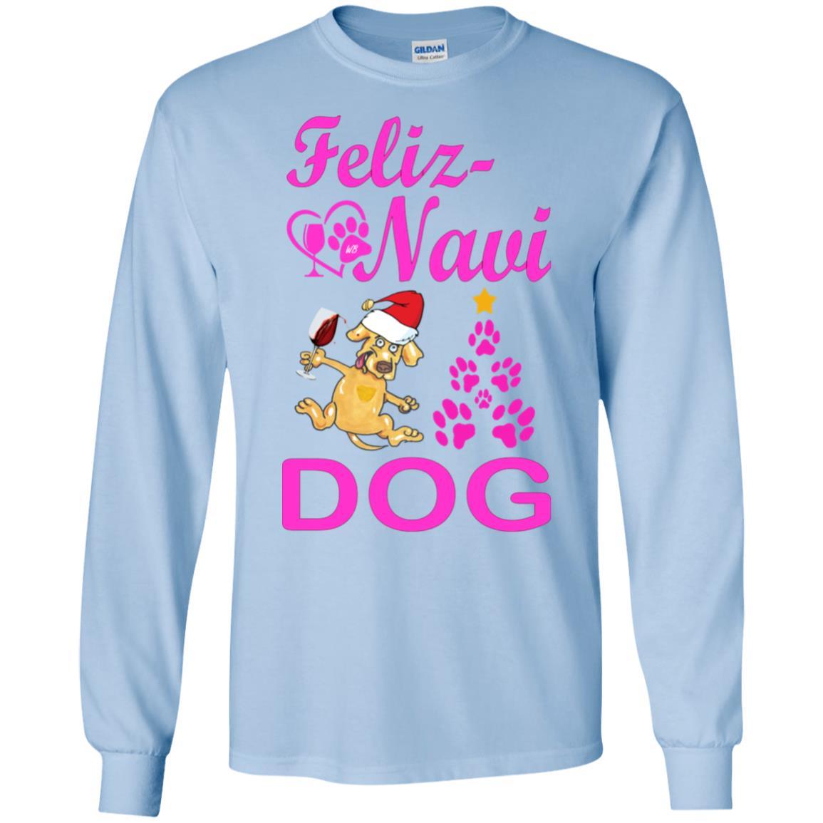 Feliz Navi Dog Christmas Long Sleeve Cotton T-Shirt for Women - Soft Holiday Graphic Tee - Perfect for Gifts, Parties & Festive Outfits