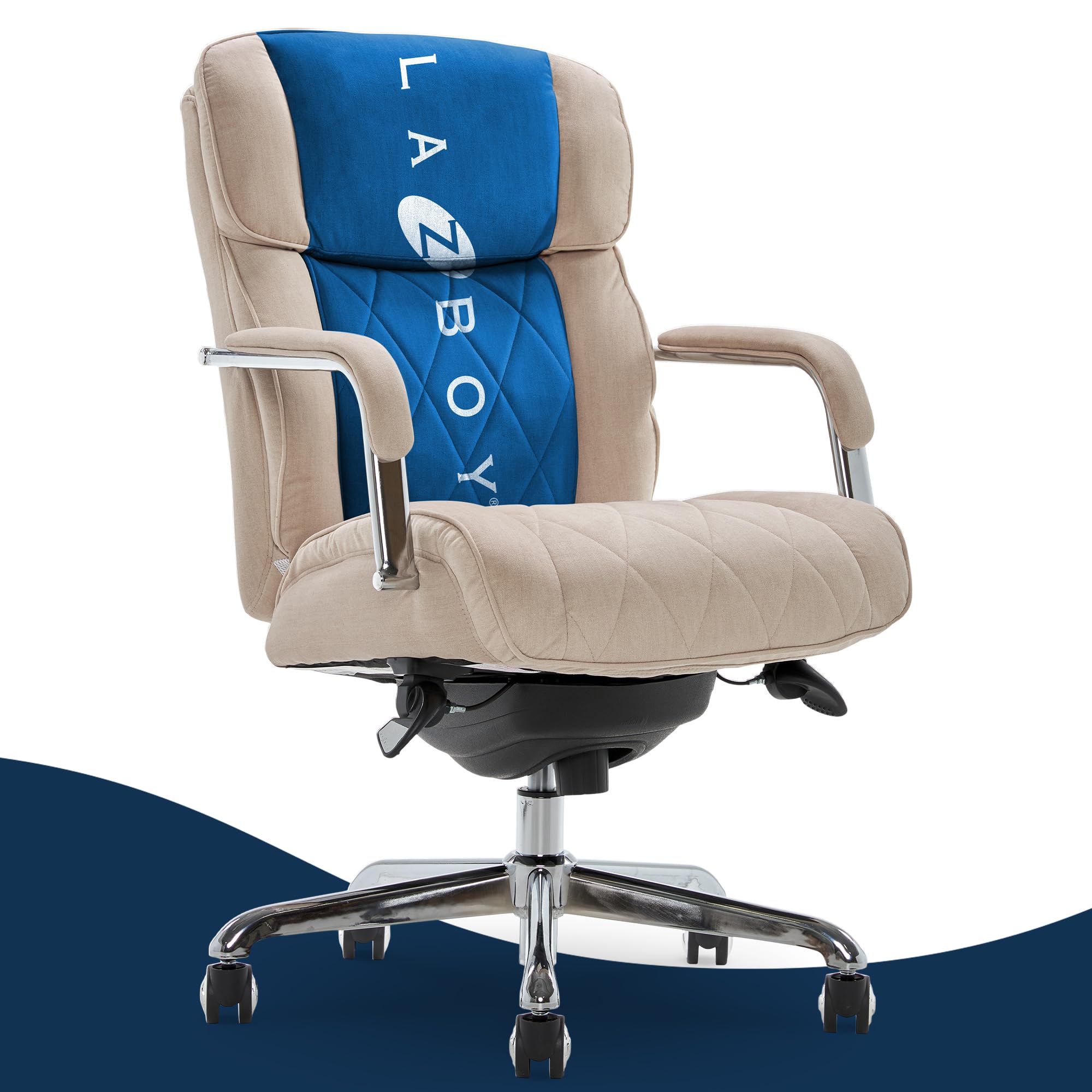 La-Z-Boy Sutherland Quilted Leather Executive Office Chair - High Back Ergonomic Desk Chair with Lumbar Support & Padded Arms - Cream Microfiber Fabric - Perfect for Home Office, Gaming & Workspaces