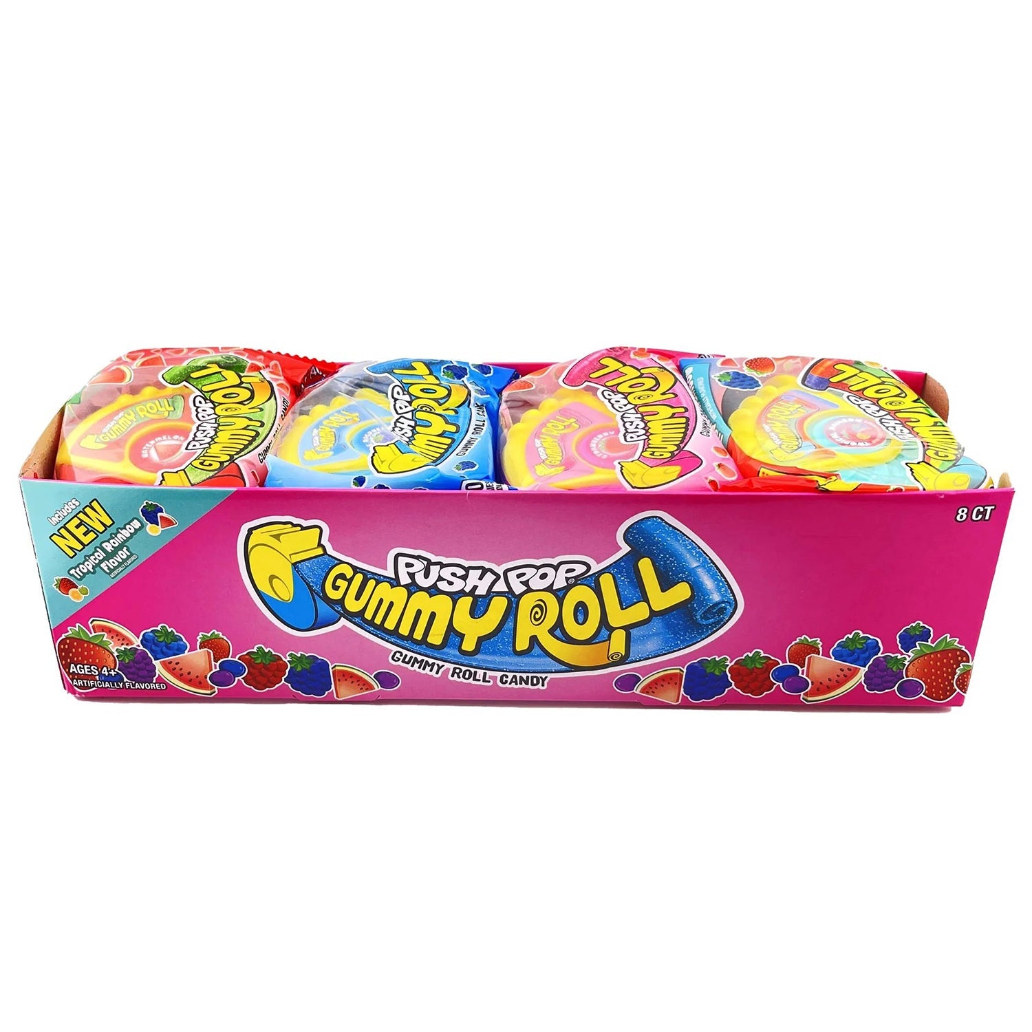 Bazooka Push Pop Gummy Candy Roll - 8 Count Box | Fun Snacks for Kids Parties, Halloween Treats & School Lunch Boxes