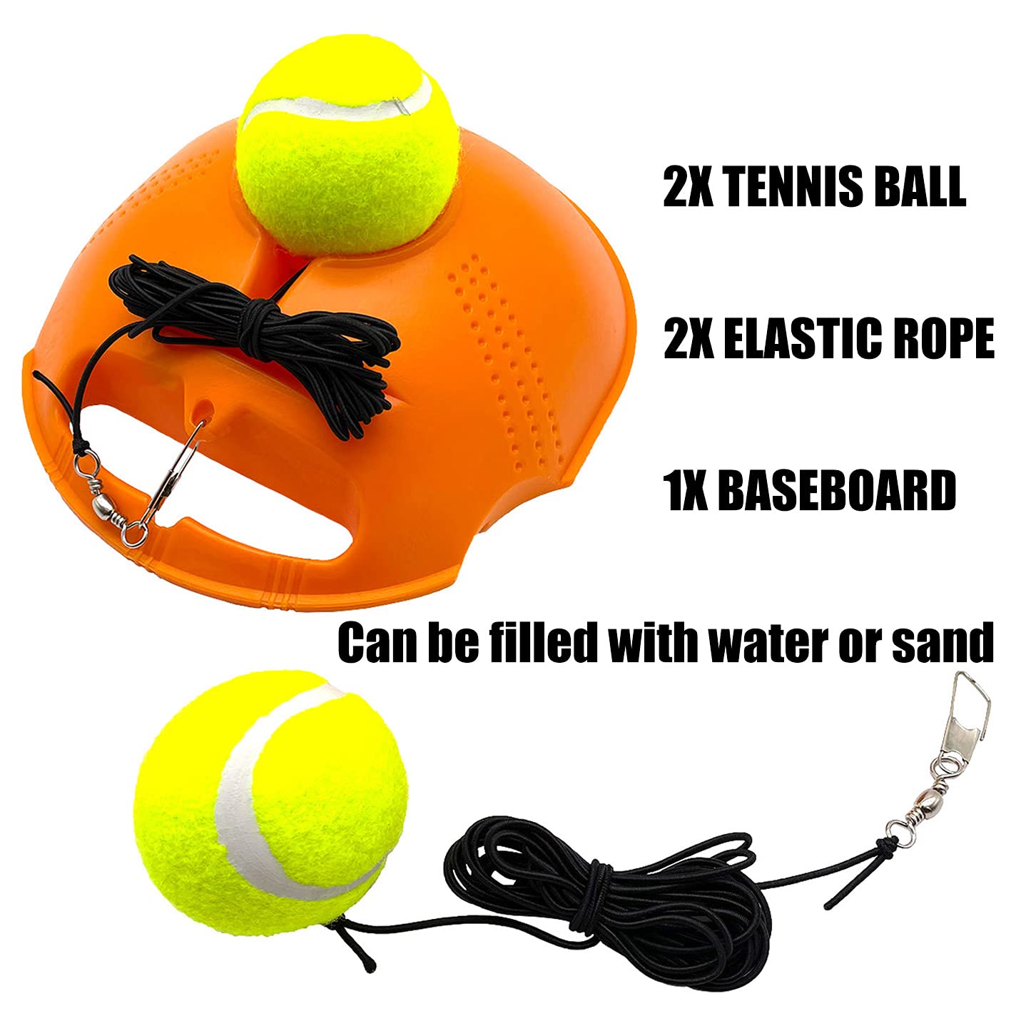 TaktZeit Tennis Trainer Rebound Baseboard - Self Tennis Training Equipment with 2 String Balls | Portable Tennis Rebounder for Solo Practice, Backyard & Court Training