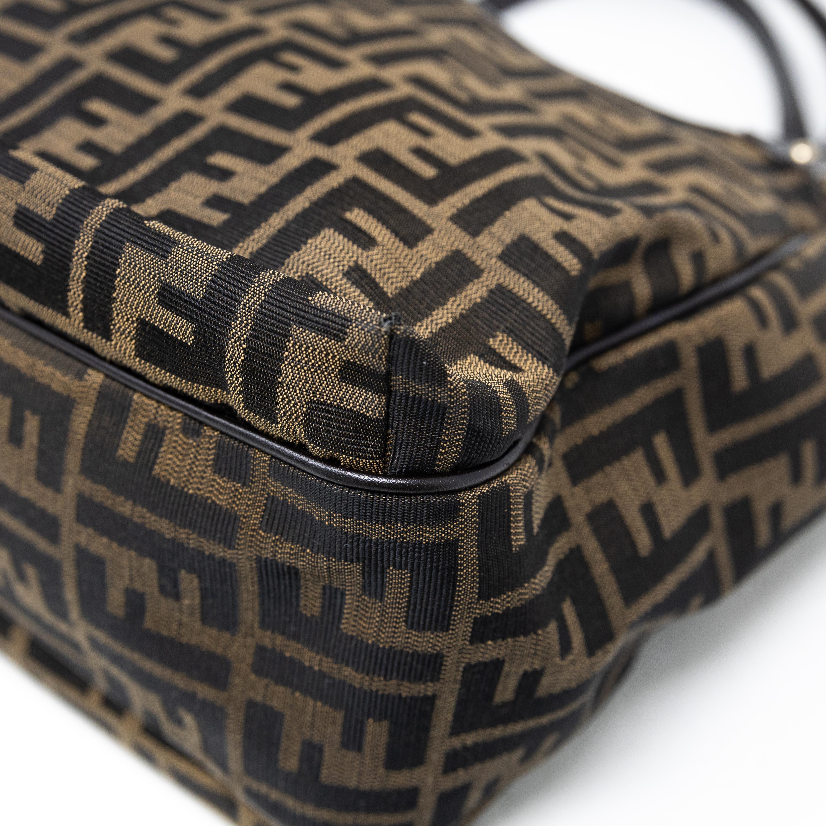 Fendi Zucca Print Brown Leather Shoulder Bag for Women - Stylish Designer Handbag Perfect for Work, Travel & Everyday Use