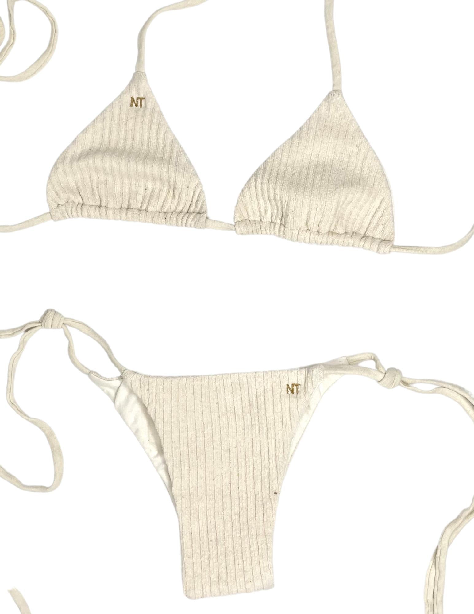 Prism Ribbed Bikini Top in Ecru - Stylish Swimwear for Beach, Pool & Summer Vacations