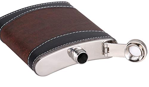 Premium 8 oz Stainless Steel Leather Hip Flask with Funnel - Perfect for Whiskey, Bourbon & Liquor Storage - Great for Outdoor Adventures, Camping, Gifts & Travel Accessories