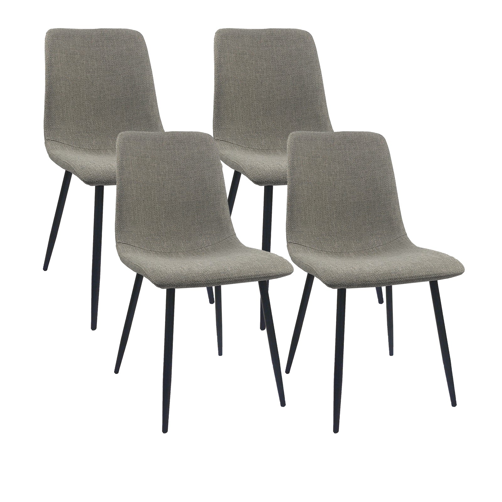 Modern Upholstered Dining Chairs Set of 4 - Grey Linen Cushion with Sturdy Black Metal Legs for Kitchen, Dining Room & Breakfast Nook - Comfortable & Stylish Seating for Family Meals, Entertaining & Small Spaces