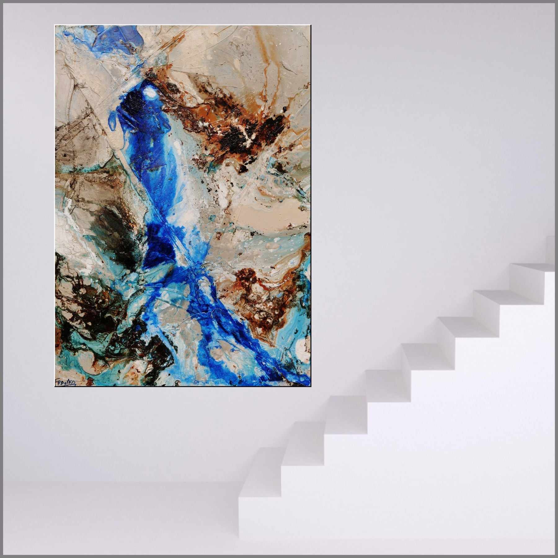 Outback Adventure 140cm x 100cm Blue Black White Rust Textured Abstract Canvas Art - Perfect for Living Room, Bedroom, or Office Wall Decor