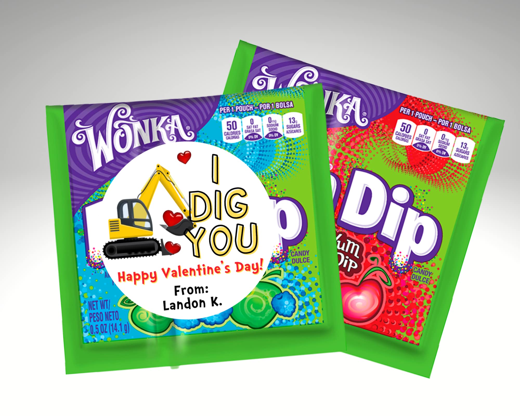 Custom Construction Digger Valentine's Day Stickers for Kids - 20-Pack 2 Inch Classroom Valentines Favors - Personalized Boy's Valentine Labels for School Parties & Gifts