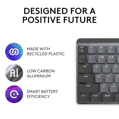 Logitech MX Mechanical Wireless Keyboard - Tactile Quiet Switches, Backlit Keys, Bluetooth/USB-C, Compatible with macOS, Windows, Linux, iOS & Android - Premium Metal Design in Graphite - Perfect for Office Work, Gaming & Programming