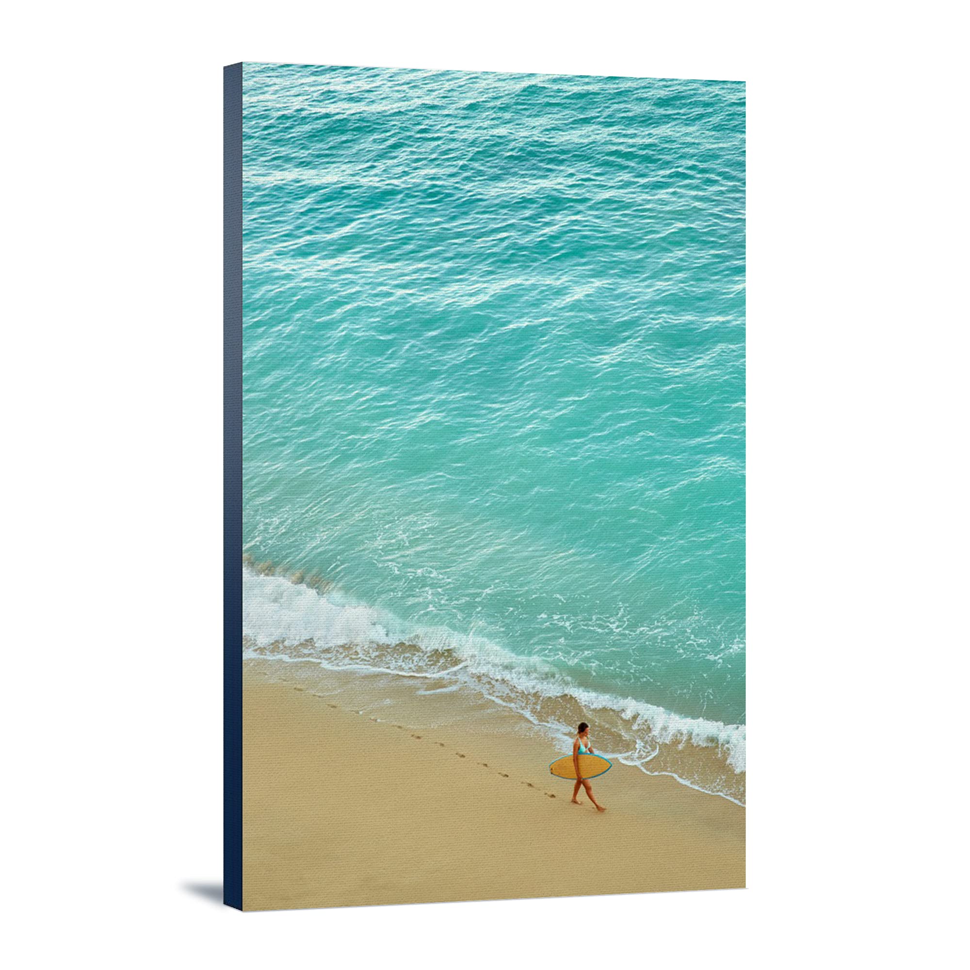 Surfer Walking on Beach Wall Art - 24x36 Inch Gallery Wrapped Canvas Print - Coastal Decor for Living Room, Bedroom & Beach House