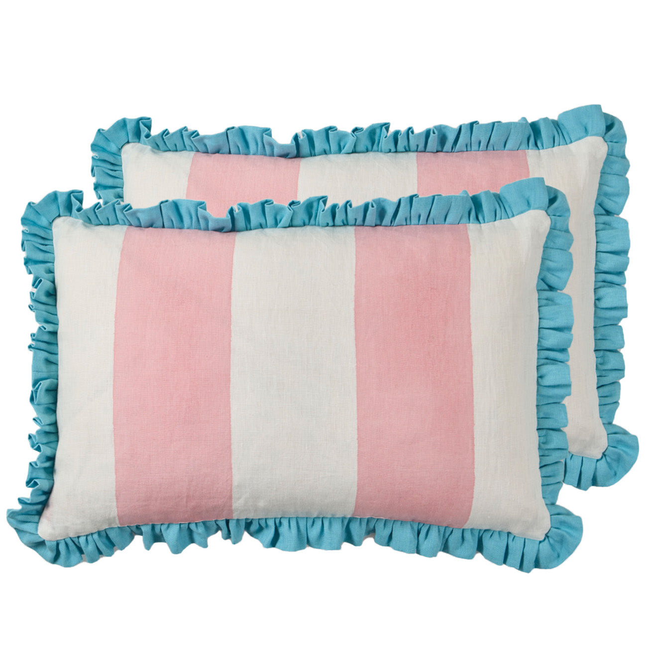 Pink Wide Stripe Frill Cushion Cover - Soft Decorative Pillow Case for Living Room, Bedroom, or Nursery Decor