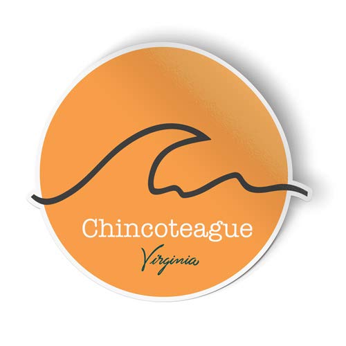 Squiddy Chincoteague Virginia Wave Vinyl Sticker - Waterproof Decal for Car, Laptop, Notebook, Cooler, Phone (4 Inch) - Perfect for Beach Lovers & Coastal Decor