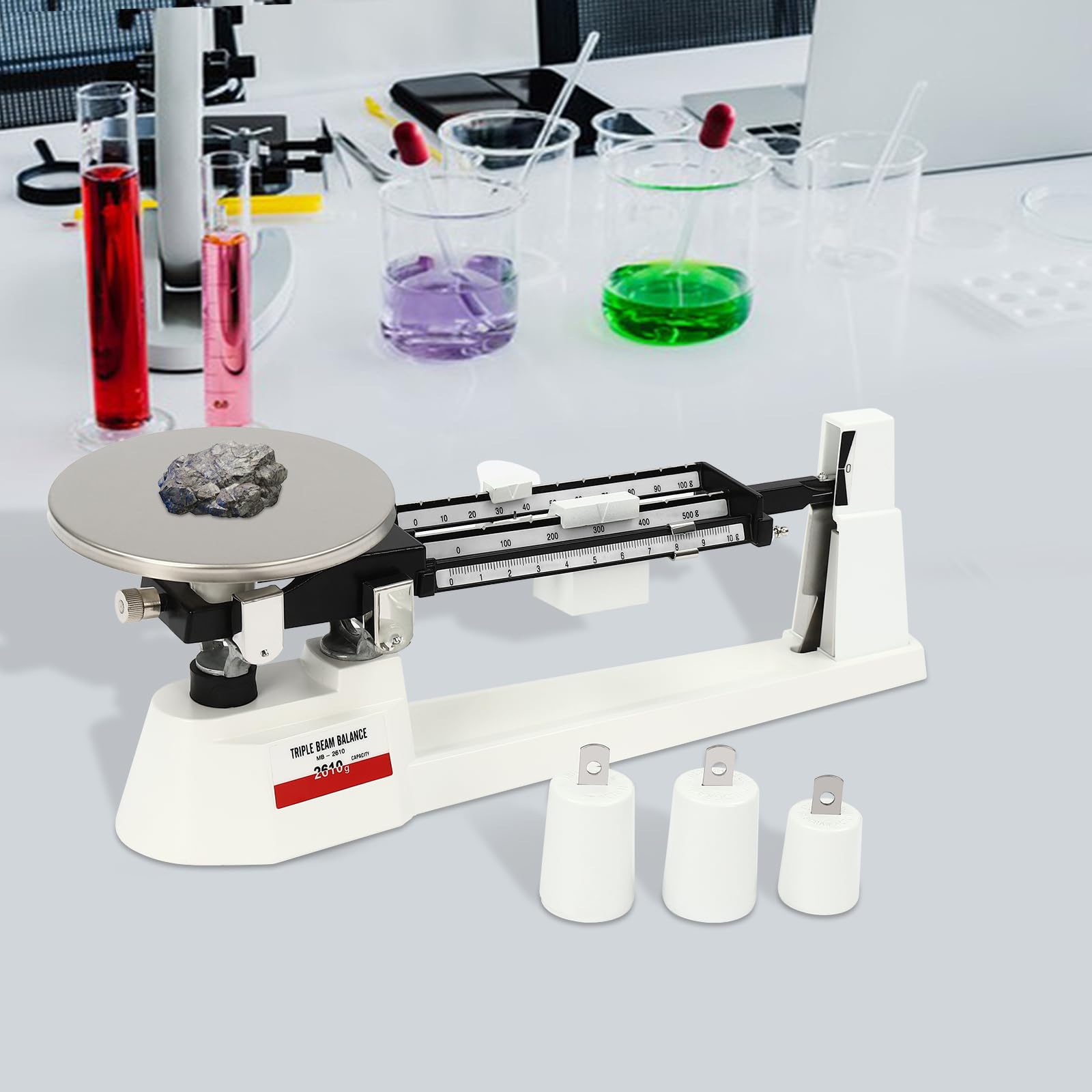 Three Beams Scale - 0.1g Precision Lab Scale for Industrial & Agricultural Weighing | Mechanical Balance Scale with High Accuracy | Perfect for Laboratory Measurements, Chemical Analysis & Farm Use