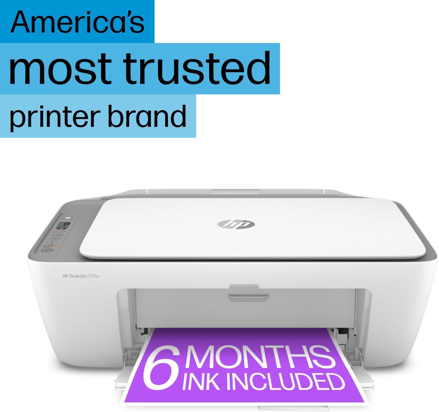 HP DeskJet 2755e Wireless All-in-One Printer with Scanner, Copier | 3 Months Free Instant Ink | Home Office & Remote Work Printing Solution