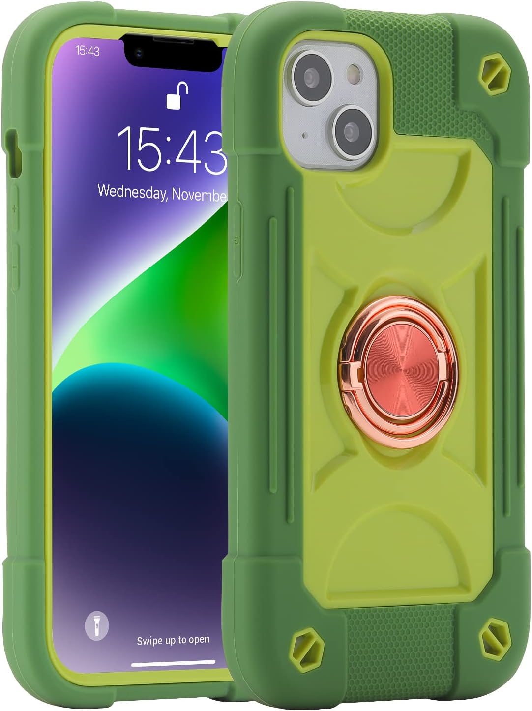 iPhone 14 Plus Case 6.7 Inch with 360° Rotating Ring Stand - Heavy Duty Protective Phone Cover in Black | Perfect for Work, Travel & Hands-Free Viewing