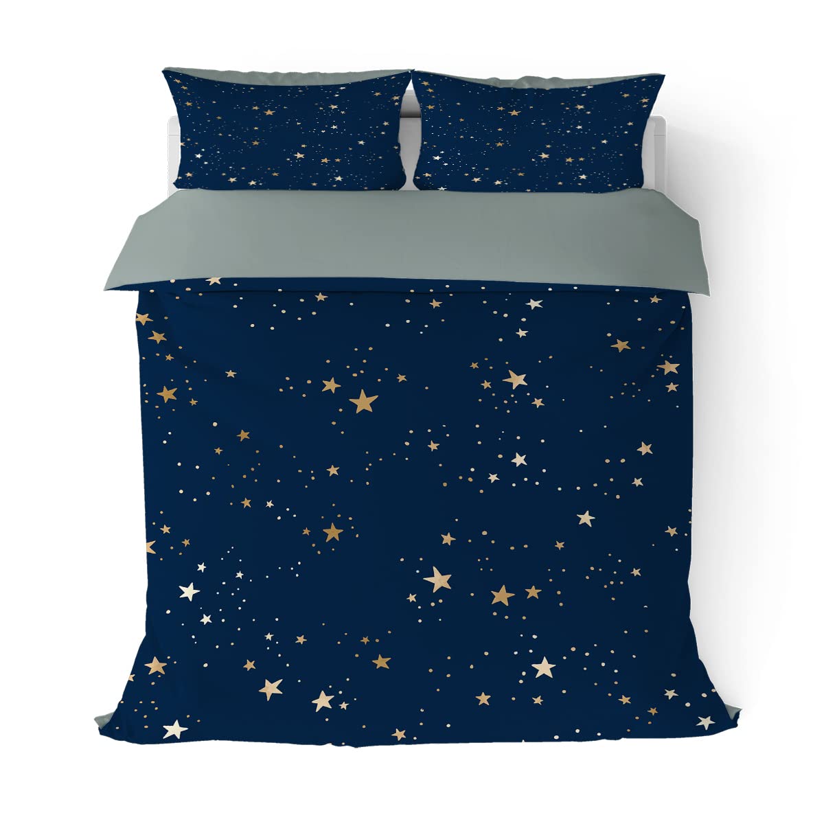 Starry Sky Duvet Cover Set Twin Size - Romantic Galaxy Blue & Gold Stars Bedding 3pc Set | Soft Microfiber Comforter Cover with 2 Pillowcases | Perfect for Kids, Teens & Boys Bedroom Decor | Ideal for Cozy Nights & Celestial-Themed Room Design