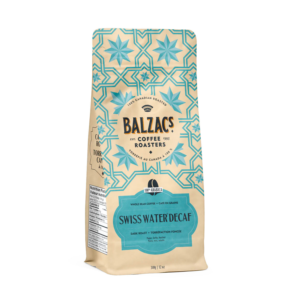 Balzac's Swiss Water Decaf Whole Bean Coffee - 12oz Bag | Premium Decaffeinated Coffee Beans for Home Brewing, Office & Gifts | Rich Flavor, Chemical-Free Process
