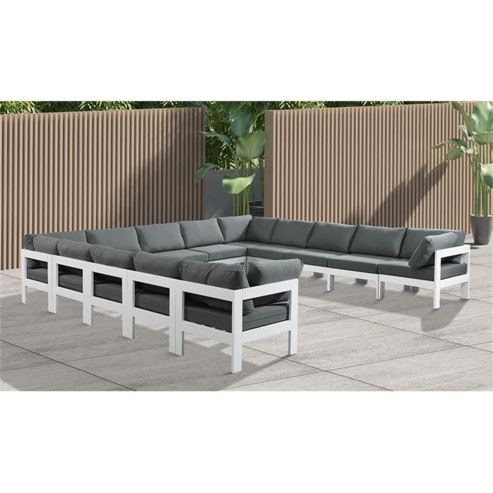 Meridian Furniture 375Grey-Sec13A Nizuc Collection Modern Outdoor Patio Modular Sectional Sofa Set - Water-Resistant Grey Cushions for Backyard, Poolside & Garden Relaxation