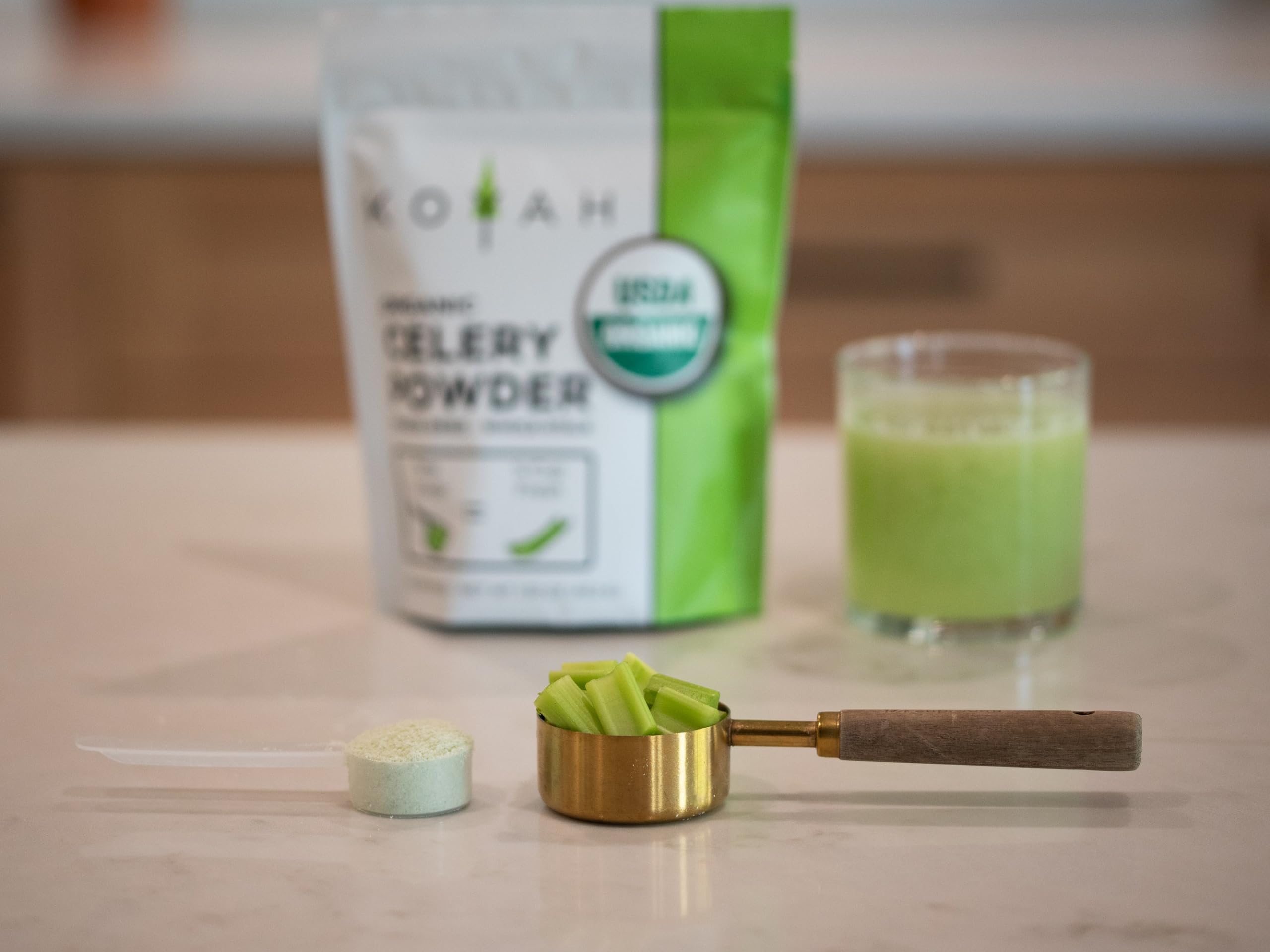KOYAH Organic USA Grown Celery Powder - Freeze-Dried Whole Stalk Powder (1 Scoop = 1/4 Cup Fresh, 36 Servings) | Natural Seasoning for Soups, Smoothies & Healthy Cooking