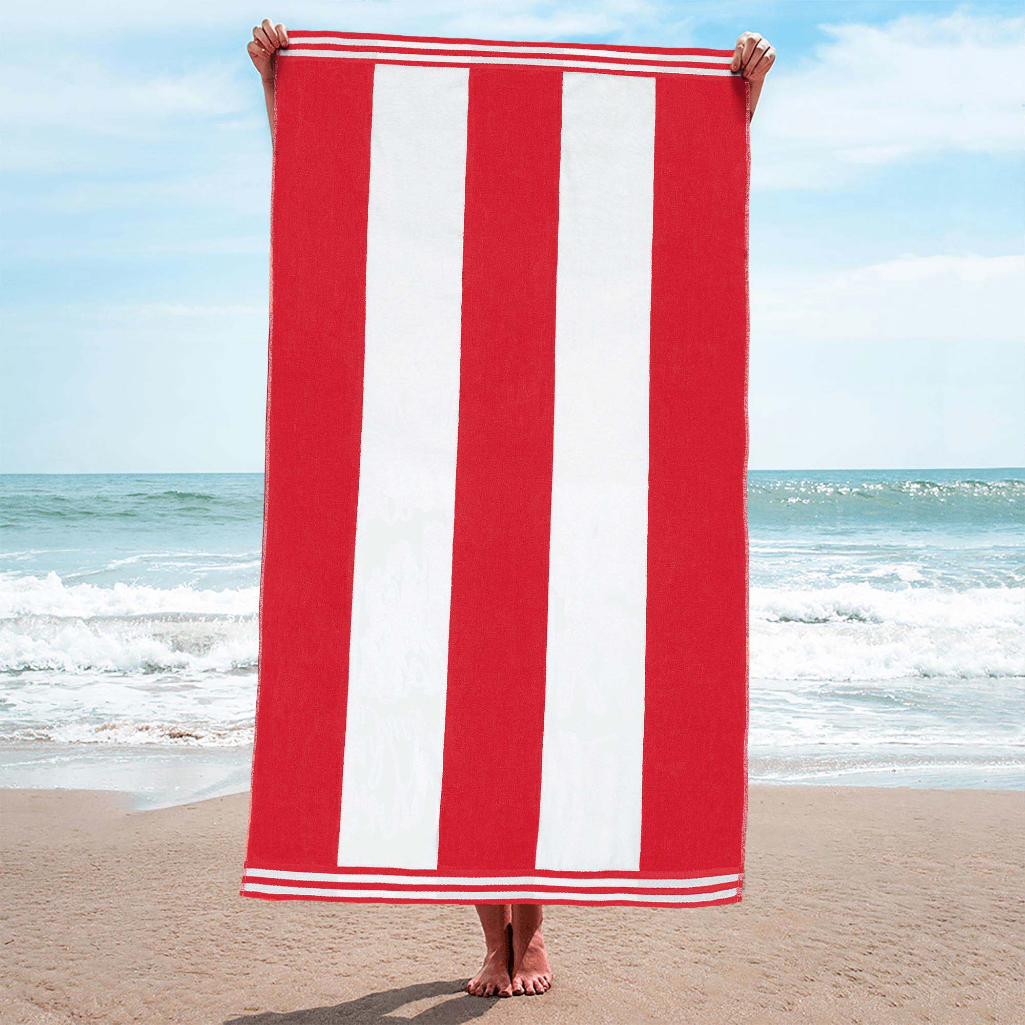 Premium Cabana Stripe Oversized Cotton Beach Towel Set of 2, 4, or 6 - Soft, Absorbent & Quick-Drying for Pool, Beach, Vacation & Spa Use