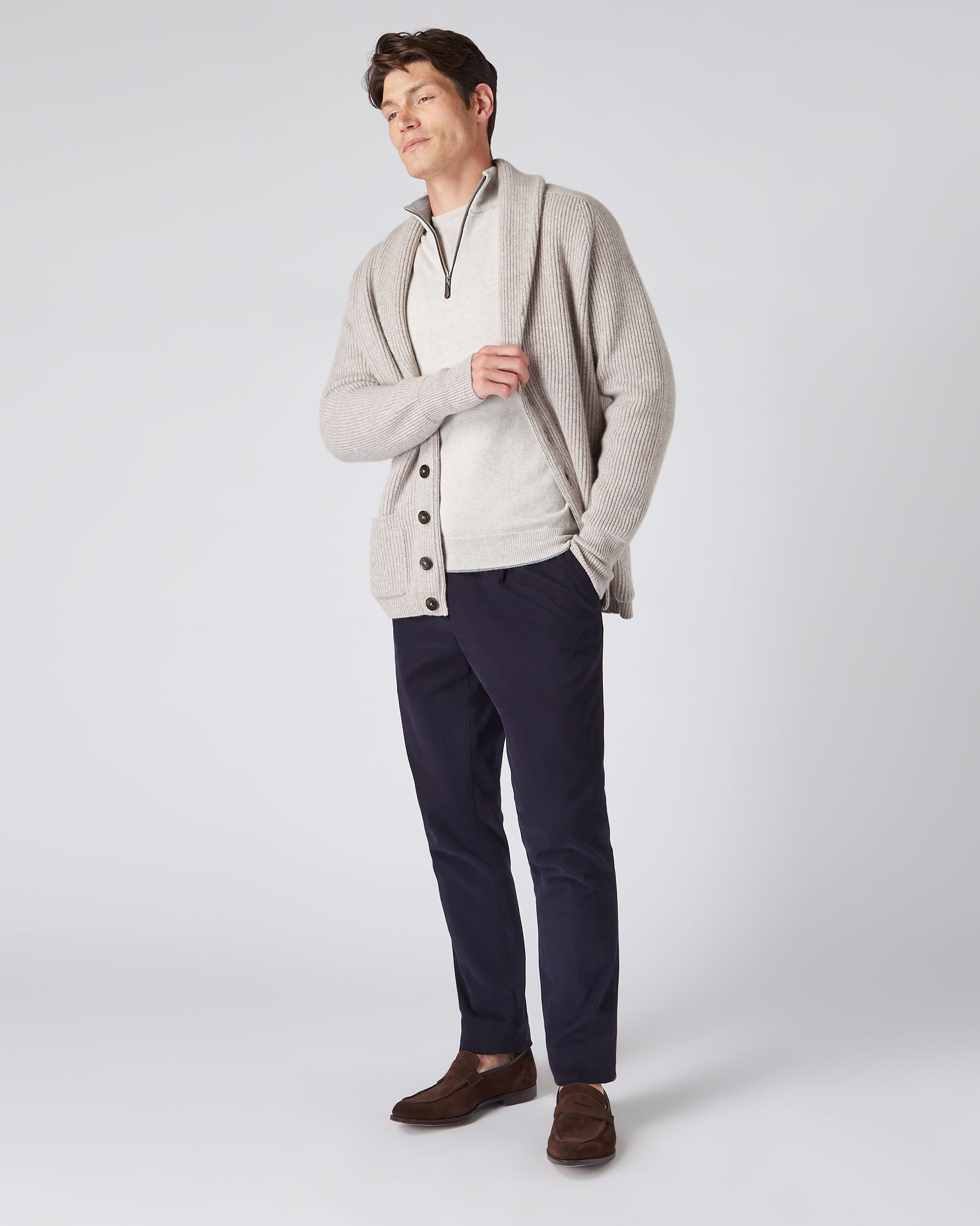 Premium Men's Carnaby Half Zip Cashmere Sweater - Soft Pebble Grey Pullover for Winter Warmth & Casual Style - Perfect for Office Wear, Weekend Outings & Cold Weather Layering