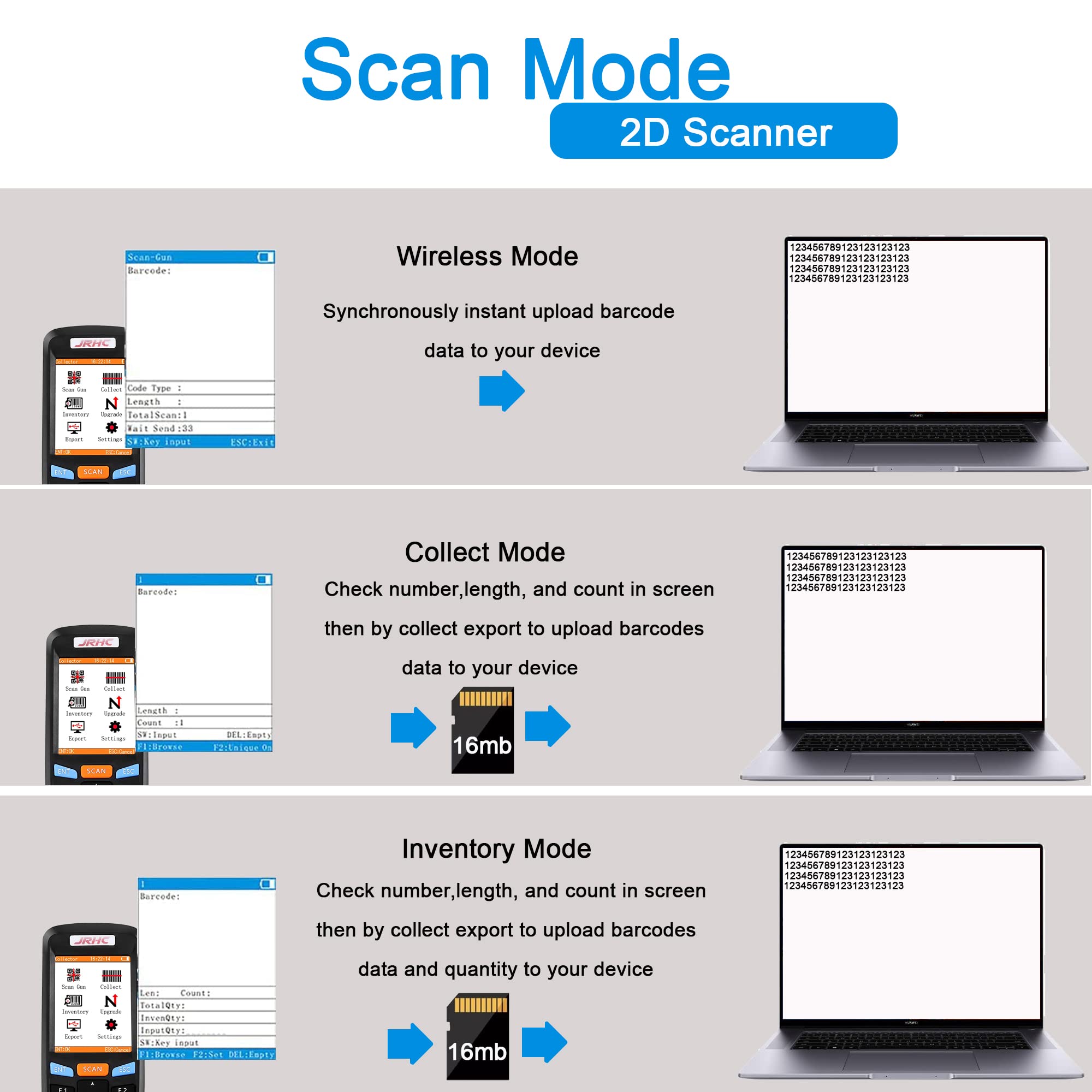 2.4G Wireless Barcode Scanner - JRHC Portable 2D Inventory Scanner with 2.8