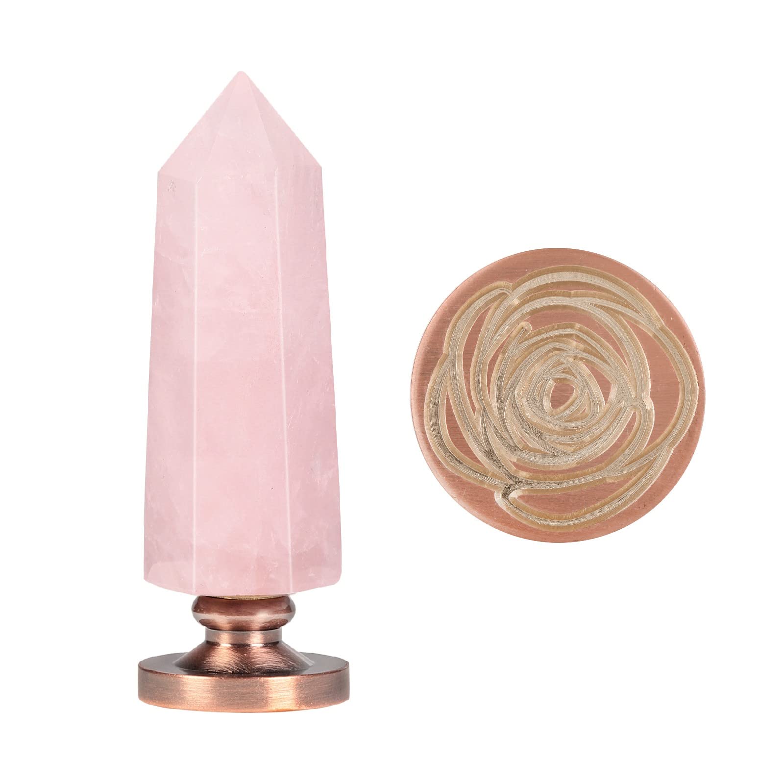 Rose Quartz Wax Seal Stamp for Envelopes, Wedding Invitations & Gift Wrapping - Faceted Crystal Handle with Removable Copper Stamp Head - Perfect for DIY Crafts, Scrapbooking & Romantic Correspondence