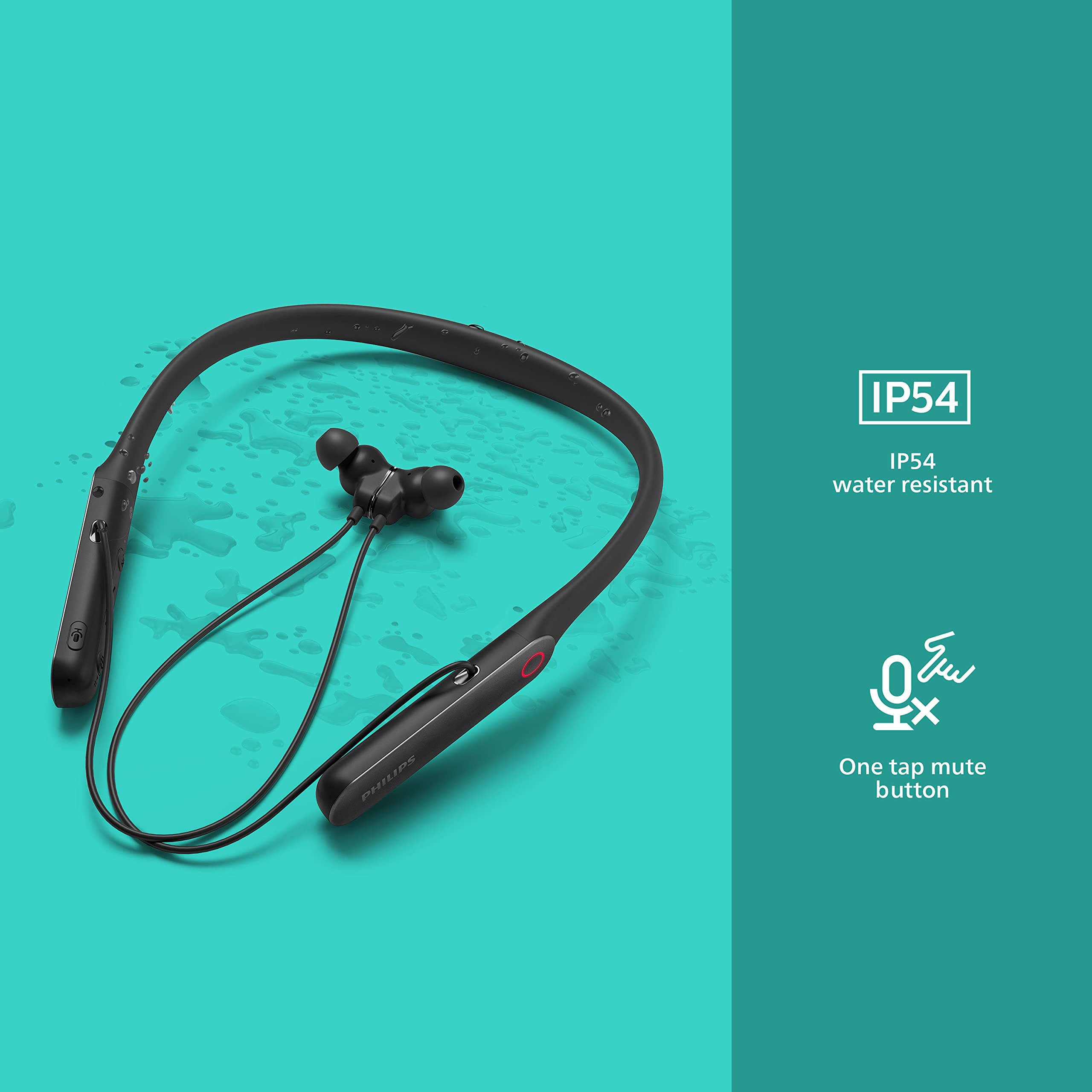 Philips N7506 Wireless Bluetooth Headphones with Noise Cancelling Mic for Clear Calls, Multipoint Connectivity, Comfortable Neckband Design - Perfect for Office, Conference Calls & Remote Work (Black, TAN7506BK/00)