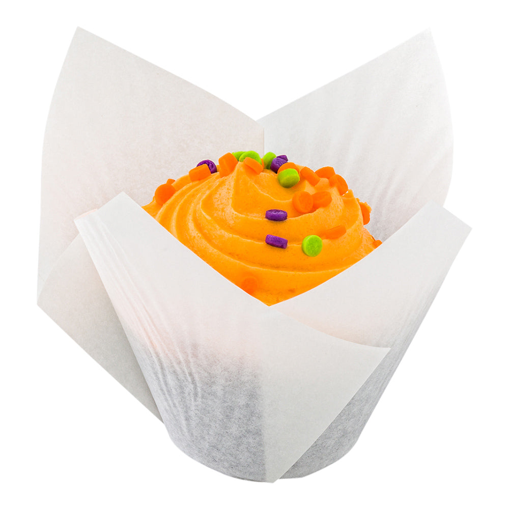 Premium 2 oz White Tulip-Shaped Baking Cups - 200 Count Greaseproof Paper Liners (1.5