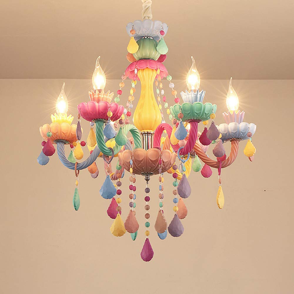 LAKIQ 6-Light Crystal Chandelier Hanging Pendant Light Fixture - European Style Girls Room Ceiling Lighting for Bedroom, Living Room, Dining Room & Coffee Shop (Style B) | Elegant Home Decor & Commercial Space Ambiance