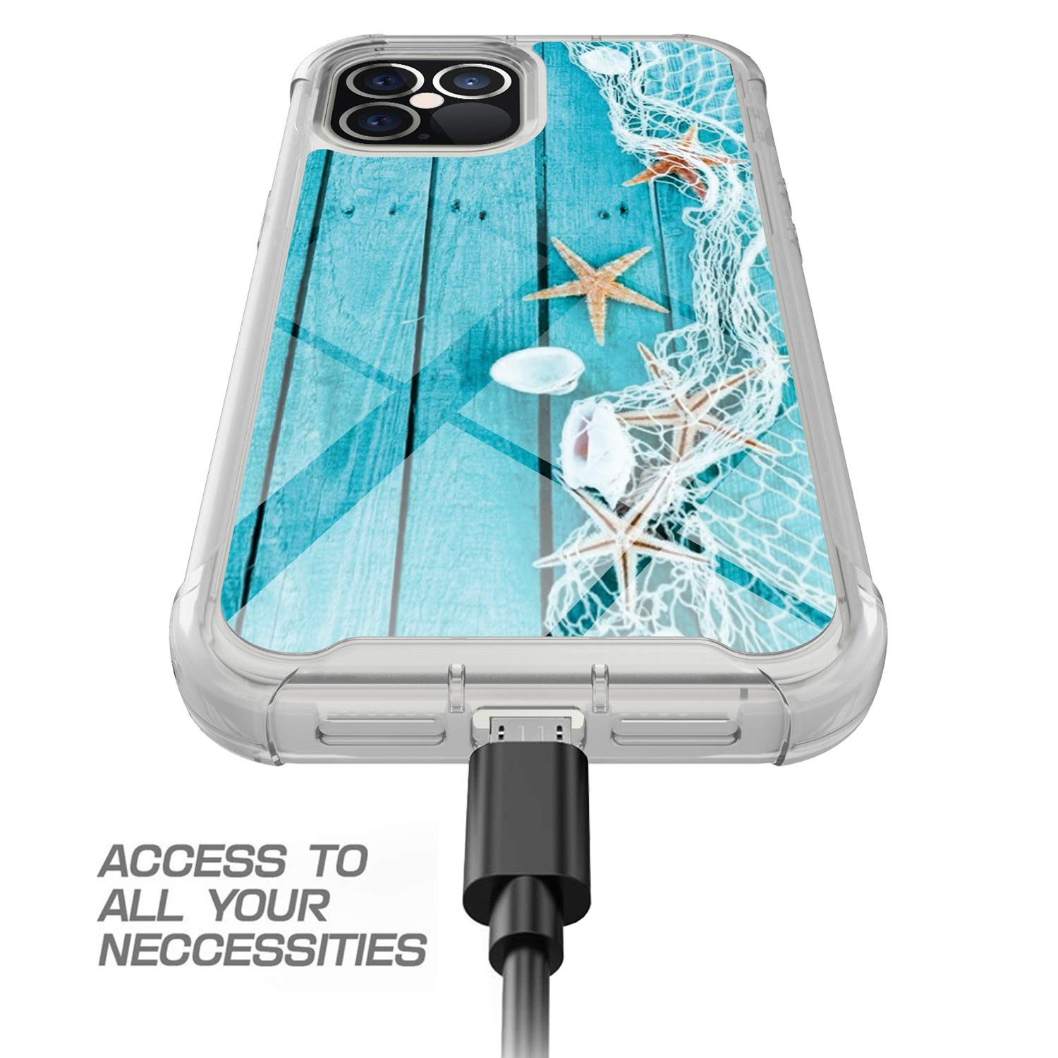 iPhone 12 Pro Case (6.1-Inch) - Rosebono Hybrid IMD Design, Anti-Scratch Fashion Silicone Cover with Cute Starfish Pattern | Perfect for Daily Protection & Style Enhancement