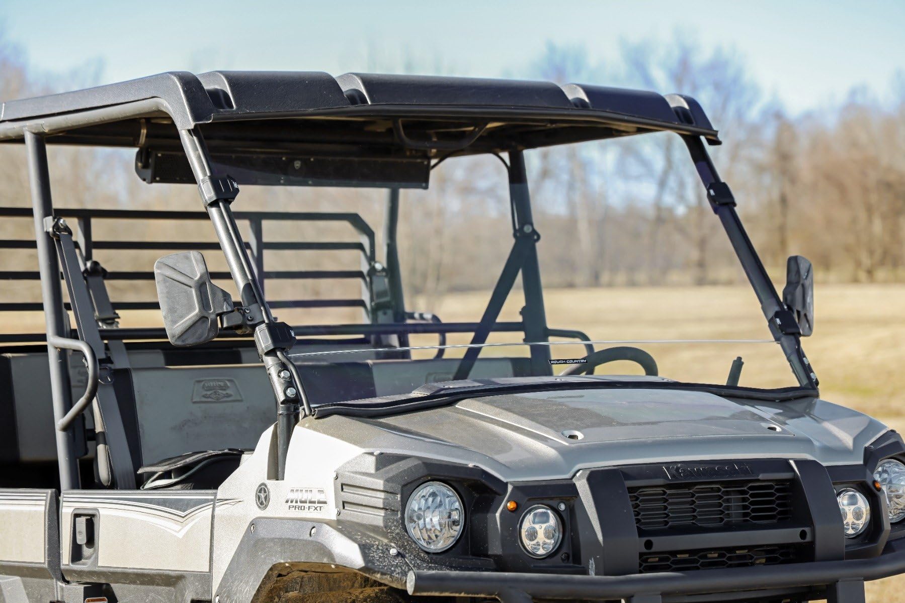 Rough Country 98115150 Full Front Windshield for Kawasaki Mule Pro-FX 4WD UTV - Durable Polycarbonate Protection for Off-Road Adventures & Farm Work