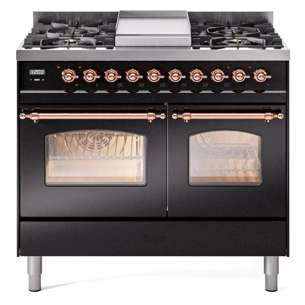 ILVE 40 Nostalgie II Series Freestanding Double Oven Dual Fuel Range - 6 Sealed Burners & Griddle - Professional Gas & Electric Range for Home Kitchen - Perfect for Baking, Roasting & Family Cooking (Model UPD40FNMP)