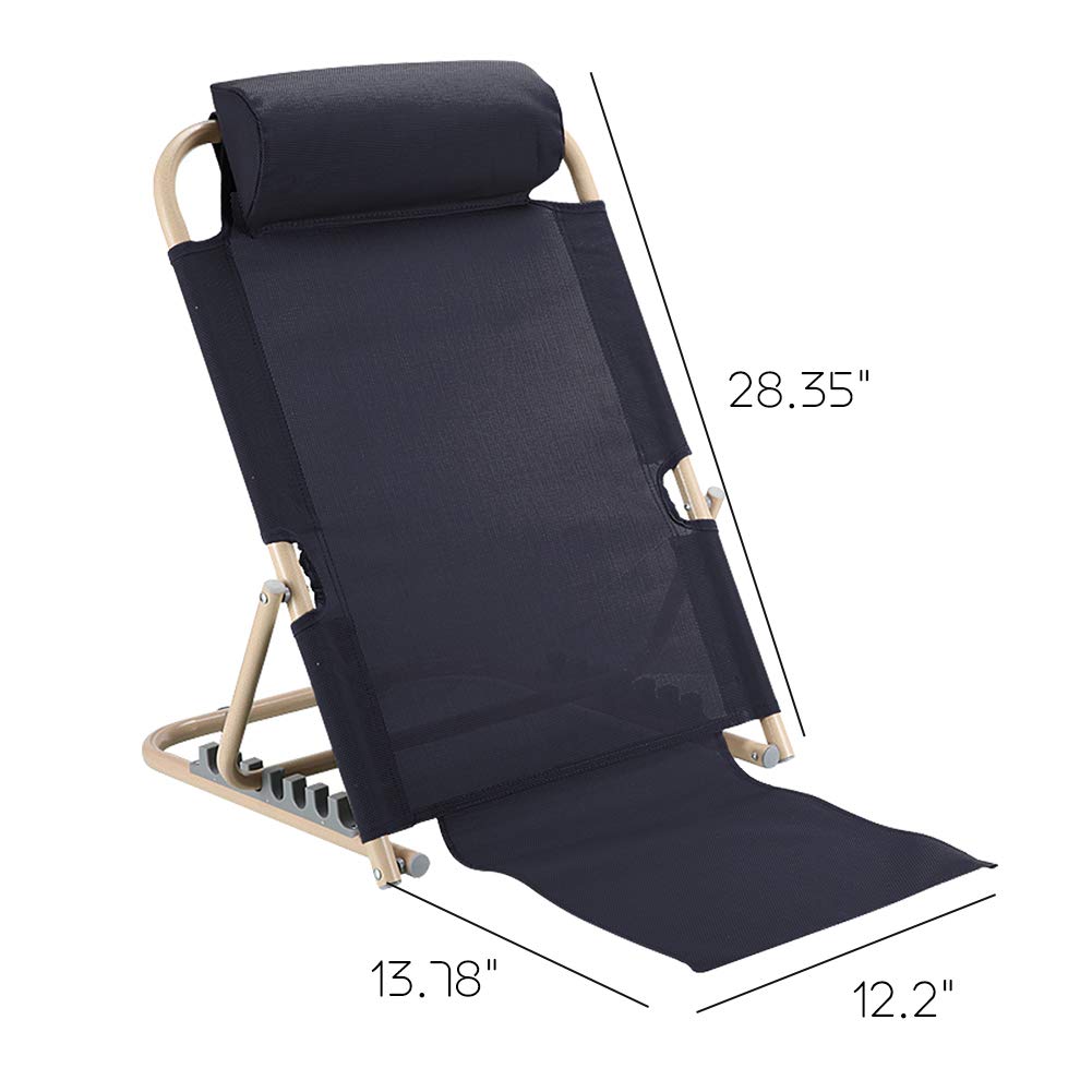 Adjustable Breathable Bed Backrest - Sit-Up Support with Head Pillow & Lumbar Support, Free Standing Folding Chair for Reading, Watching TV, and Relaxing in Bed - Black