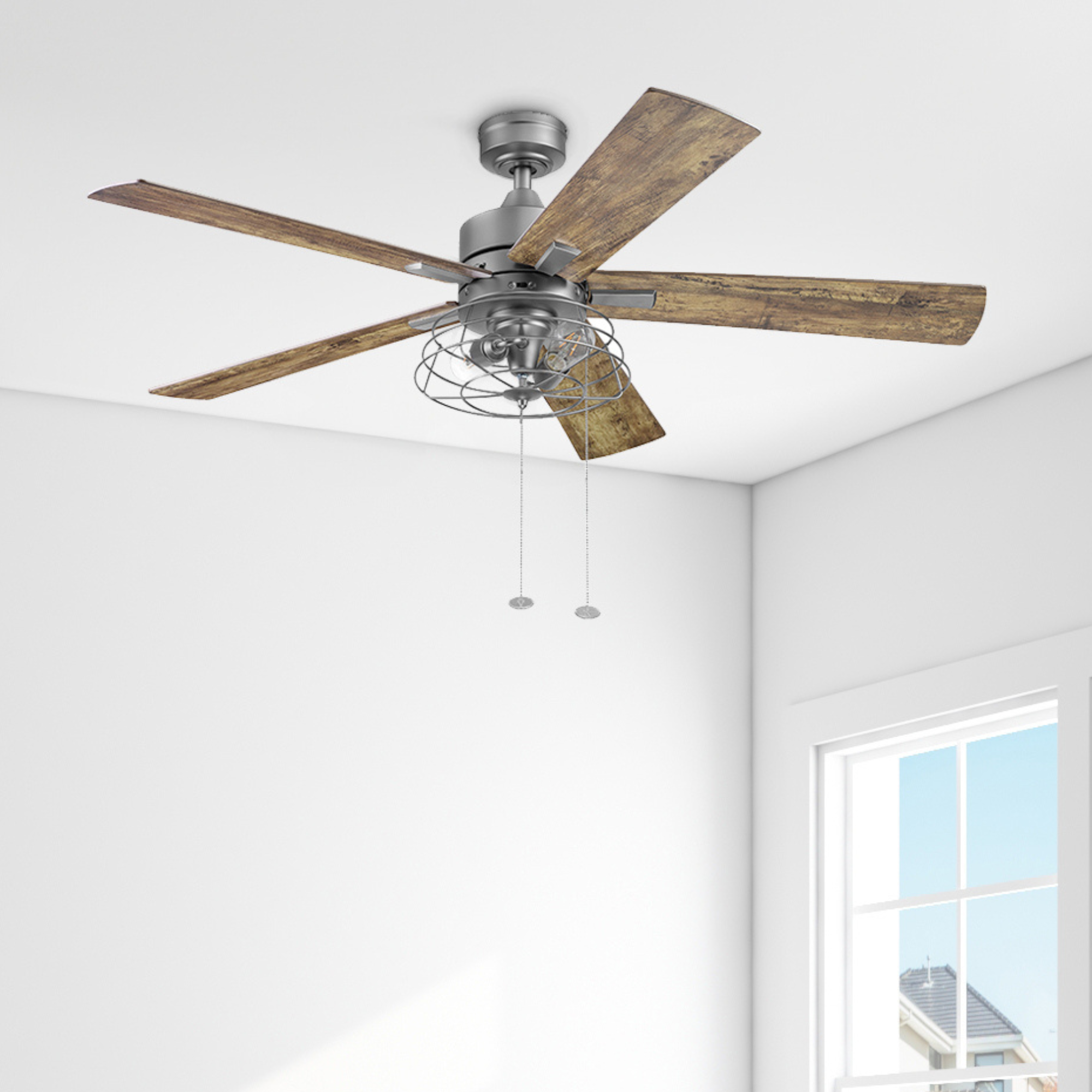 52 Inch Marshall Pewter Ceiling Fan with Pull Chain - Modern Indoor Ceiling Fan for Living Room, Bedroom, and Office - Energy Efficient with Quiet Operation