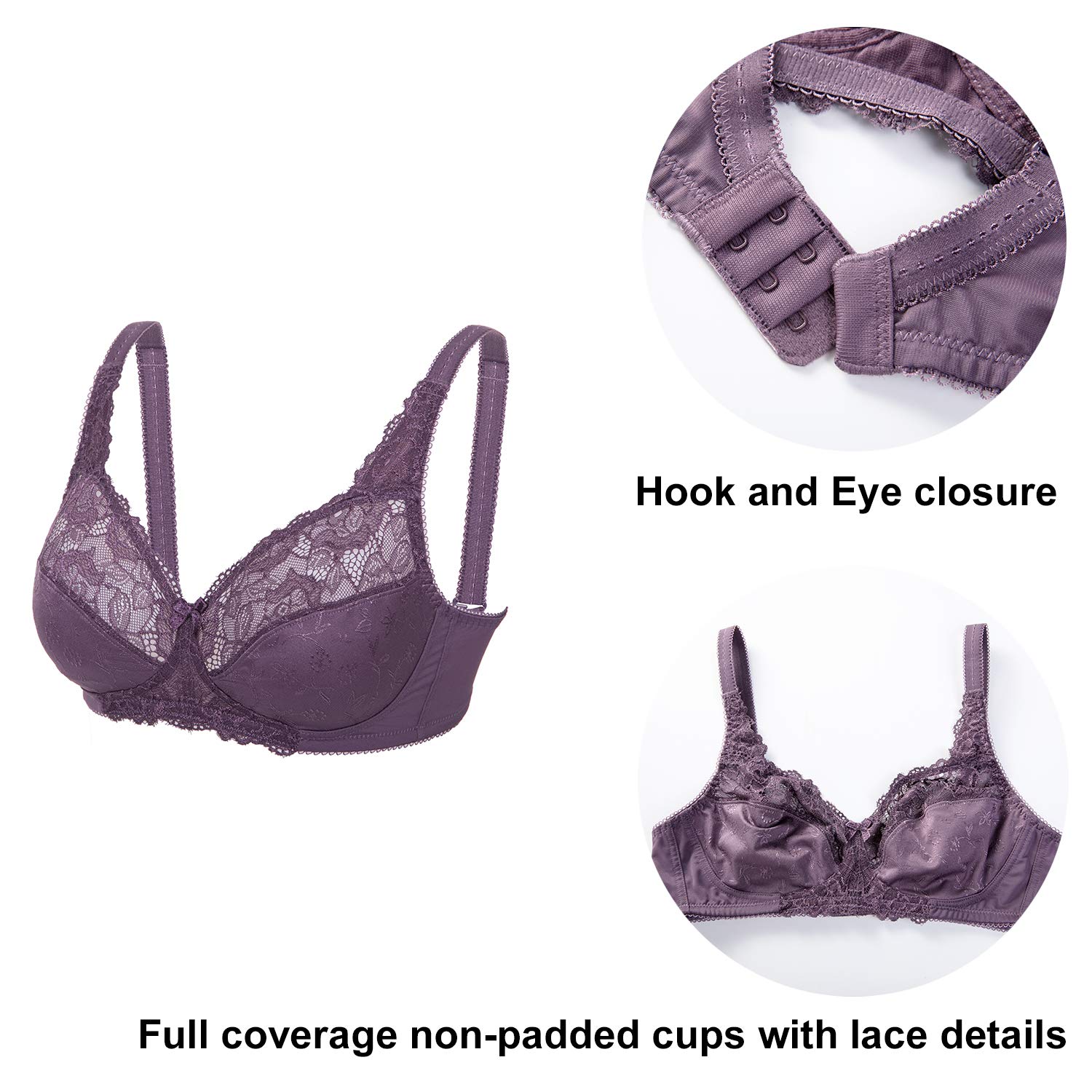 DELIMIRA Women's Lace Minimizer Bras - Unlined Full Coverage Wireless Bra for Everyday Comfort | Plus Size Support & Breathable Design | Perfect for Work, Yoga & Relaxation